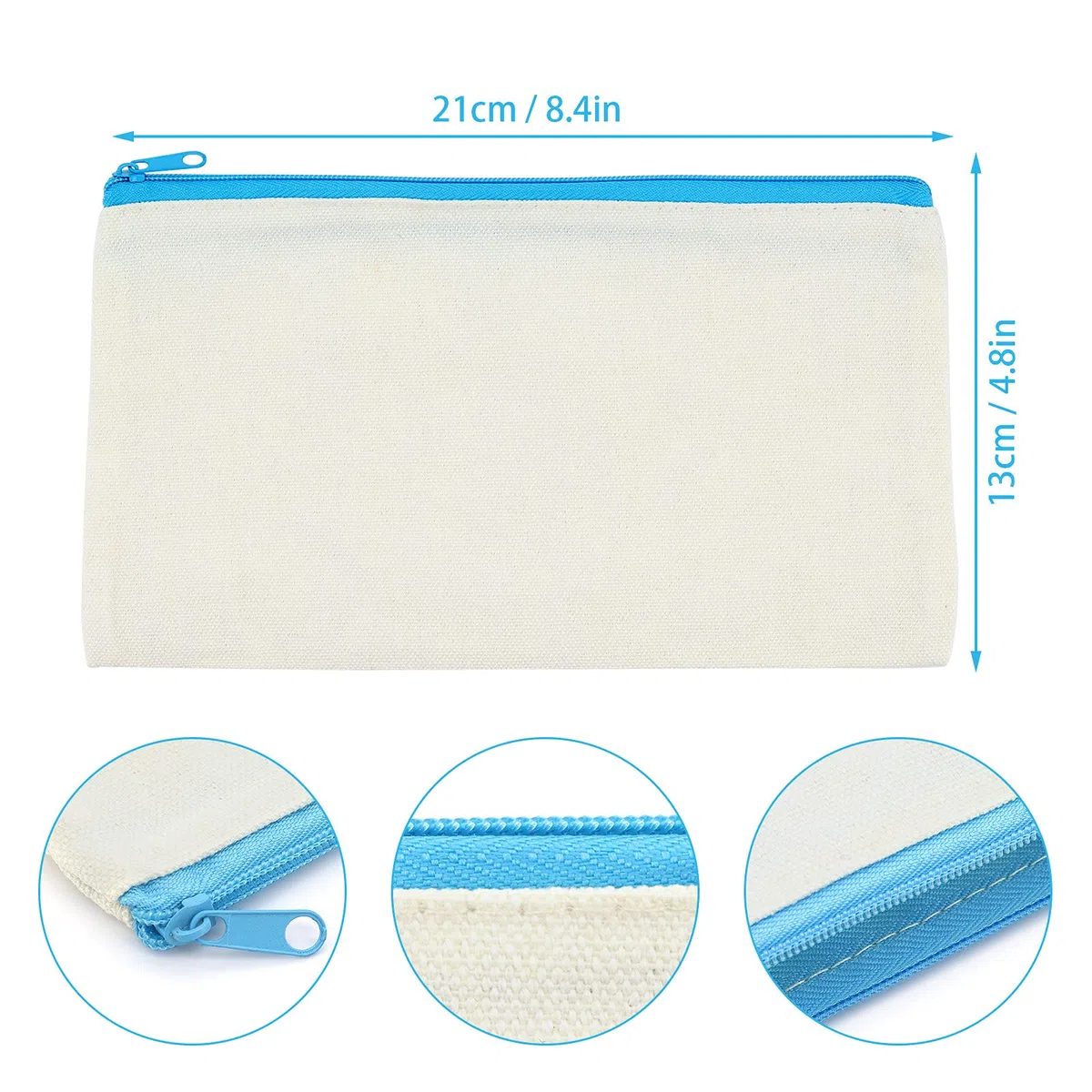 20 bolsas de lona en blanco con cremallera, bolsa de lona multiusos, bolsa de maquillaje de lona, bolsa de cosméticos, estuche para lápices, bolsas de manualidades, Cremalleras multicolor, 21 cm x 12