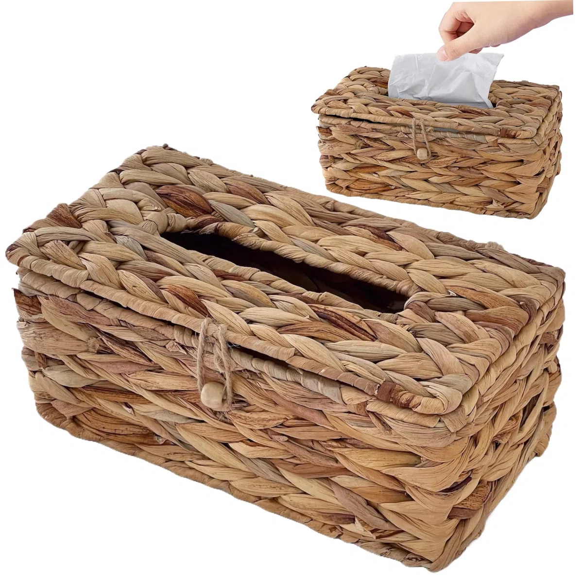 Cubierta para Caja de pañuelos, Soporte Rectangular para Caja de pañuelos de ratán, Cubierta de Mimbre con Tapa abatible, Soporte Facial Decorativo para baño, Cocina, Oficina, Mesa, Escritorio, Rat