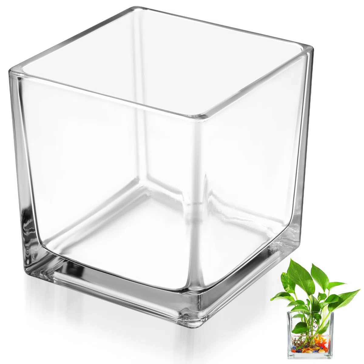 STOBAZA Jarrón De Cristal Cuadrado 10X10cm Florero De Cubo Transparente Macetero Hidropónico Portavelas para Mesa De Boda Centro De Mesa Decoración De Oficina En El Hogar