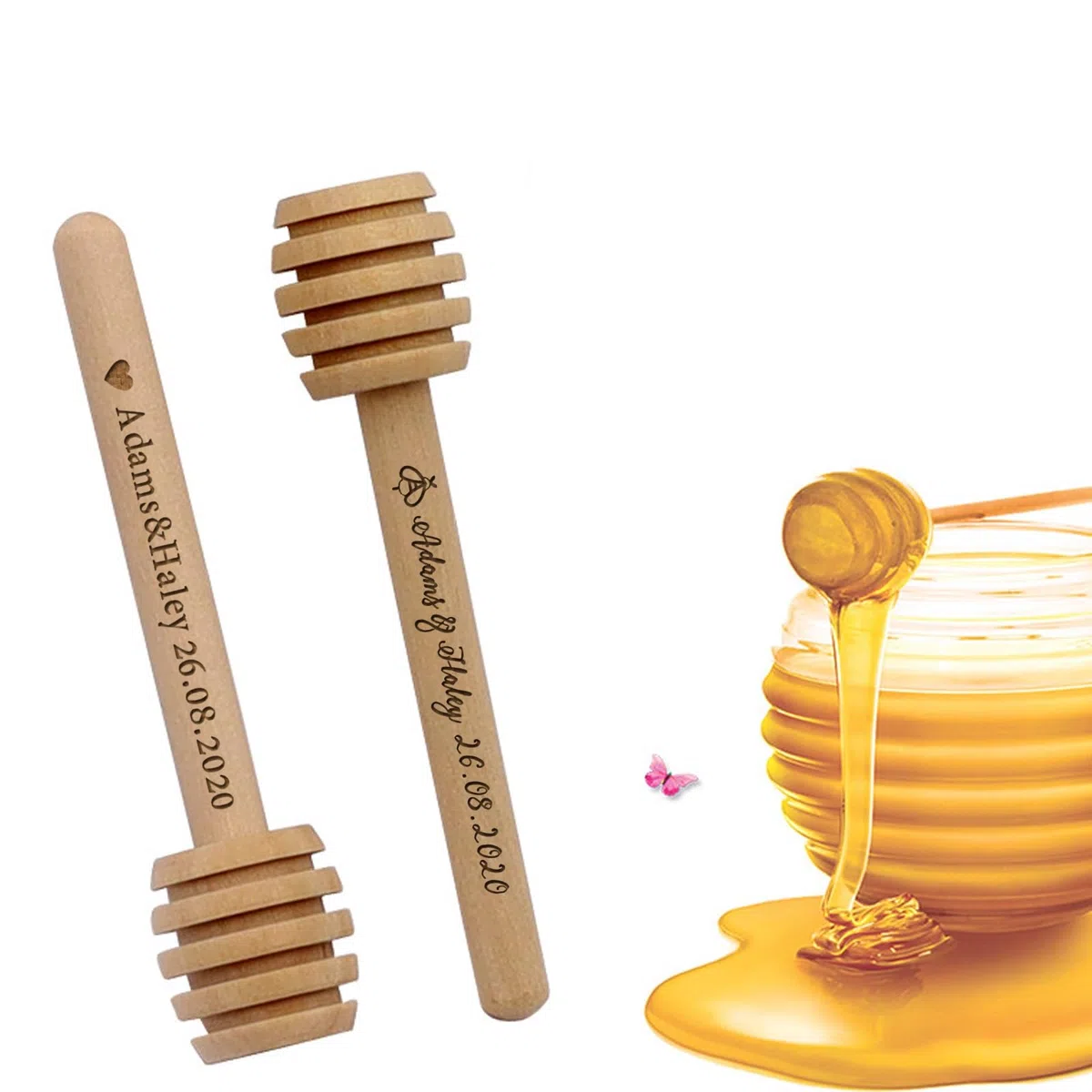 Cuchara De Miel De Madera Personalizada, Varilla De Miel De Madera con Nombre Personalizado, Palitos De Miel Grabados, Barra De Miel De Madera Personalizada(30pcs,8cm)