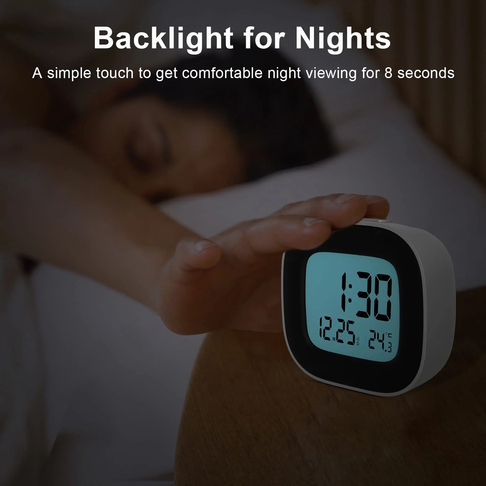 Despertador Digital Pilas Reloj Despertador Digital Pequeño con Luz, Despertador Inteligente con Temperatura Fecha y Zumbador Fuerte, Siesta, para Viajes Dormitorio (2 Baterías AAA Incluidas)