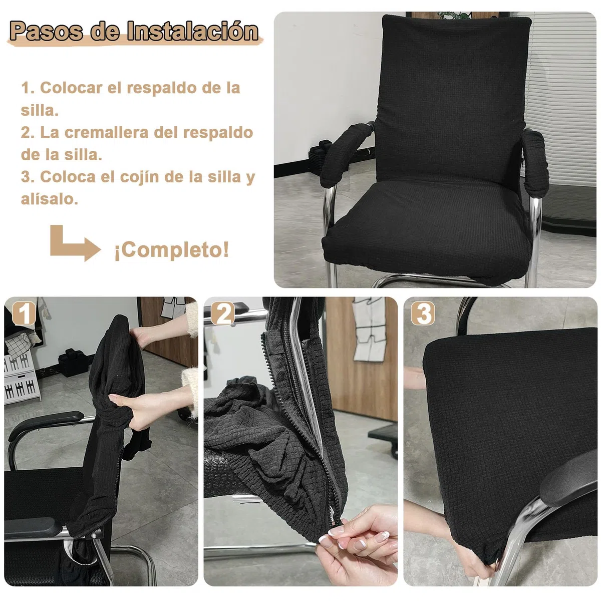ZOCONE Ajustable Funda Silla Oficina con Fundas para Brazos Elástica Universal Funda Silla Escritorio con Cremallera y Correas Elásticas, para Proteger contra el Polvo y Protección (Negro)