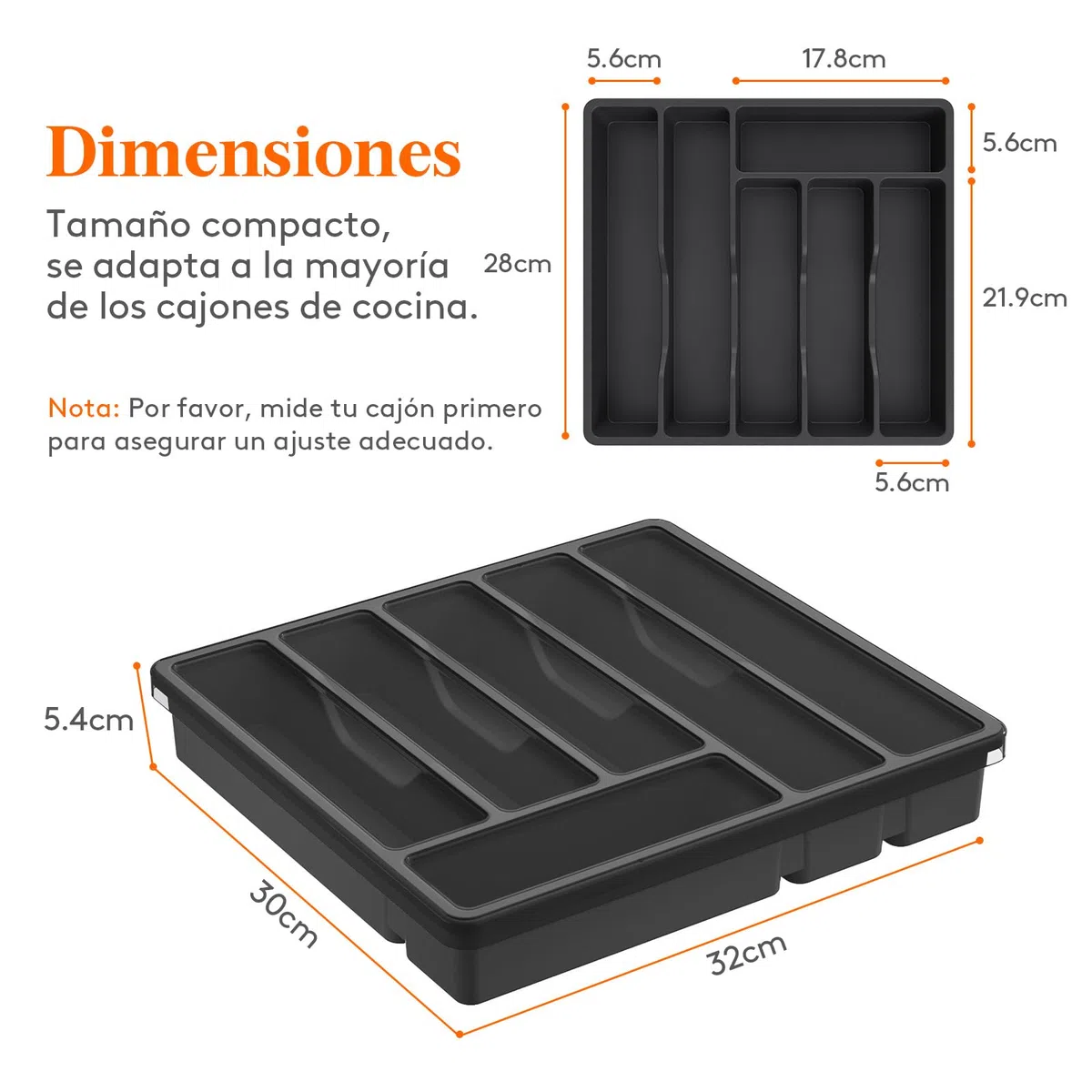Lifewit Organizador cubiertos para cajon con tapa, Caja de cubiertos para cajón de cocina, Organizador de cajón de plástico para cuchillos, tenedores, cucharas, Bandeja con 6 compartimentos, Negro