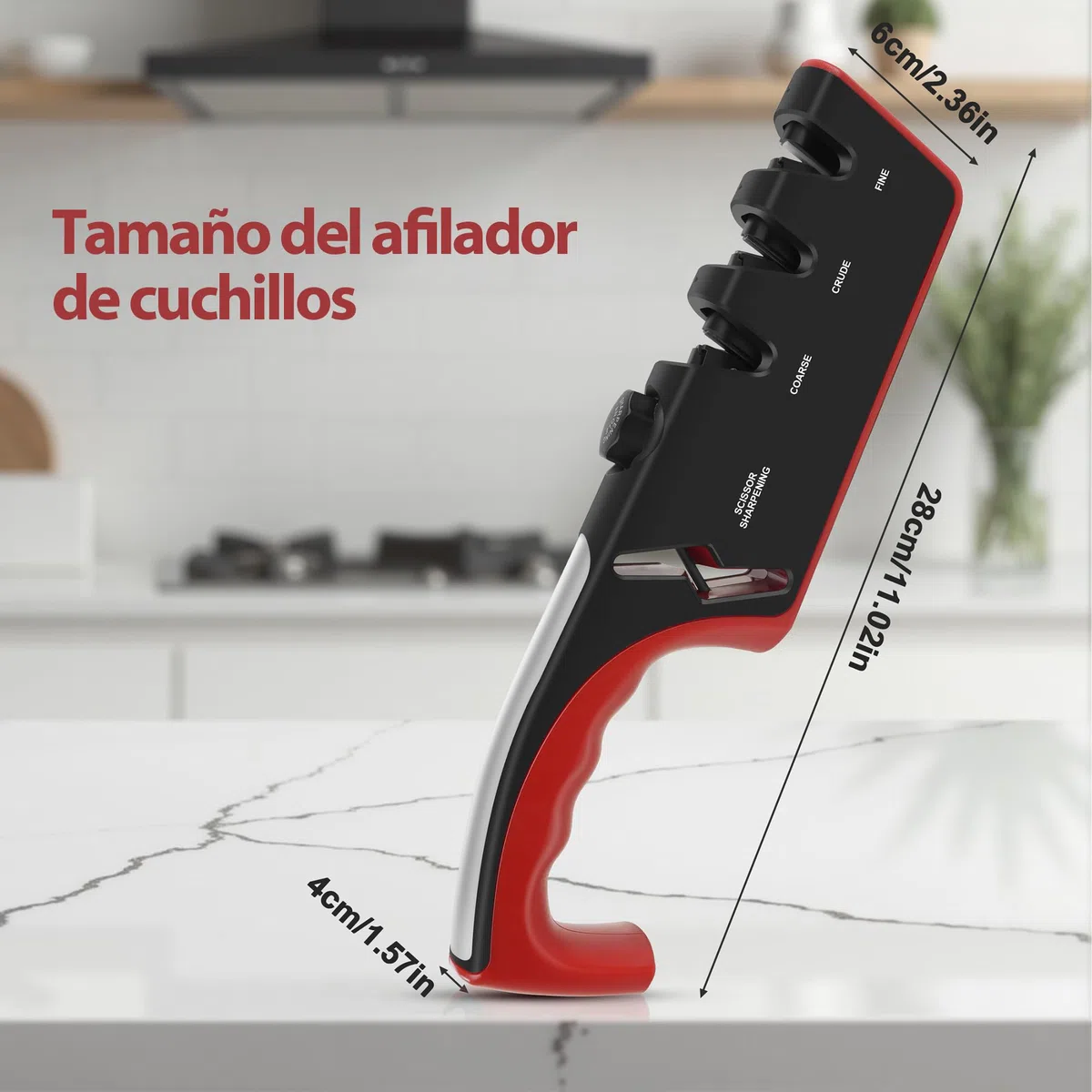 Afilador de Cuchillos 4 en 1, Afilador Arcos Cuchillos Chaira Afilar Cuchillos Multifuncional Manual Base Antideslizante Afilar Cuchillos y Tijeras Cocina y Exteriores