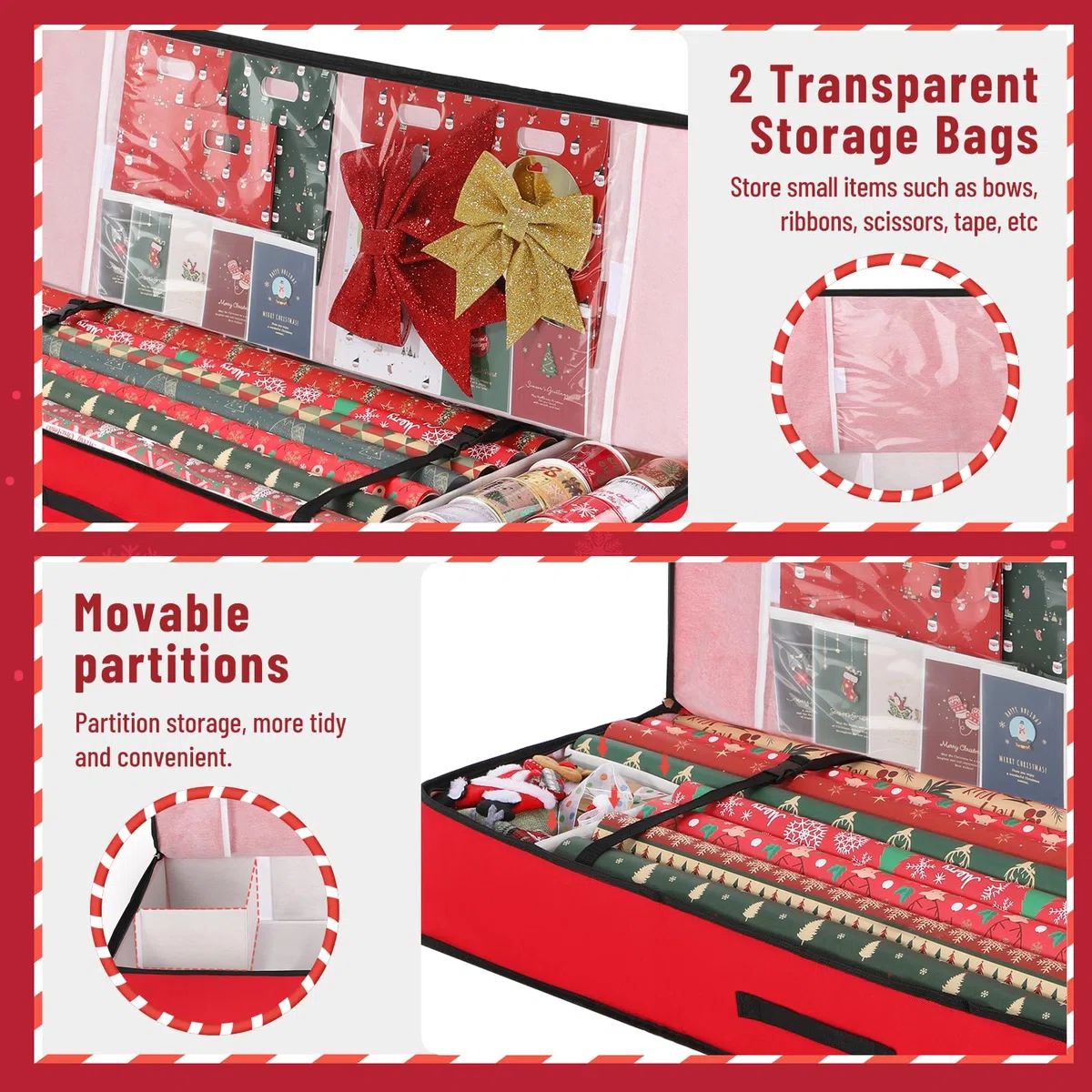 Bolsa de Almacenamiento de Papel de Navidad, Ohuhu Organizador para Papeles, con Tela Oxford 600D Resistente al Desgarro e Impermeable, Almacenamiento Papel de Envoltura de 18 a 24 Rollos Estándar