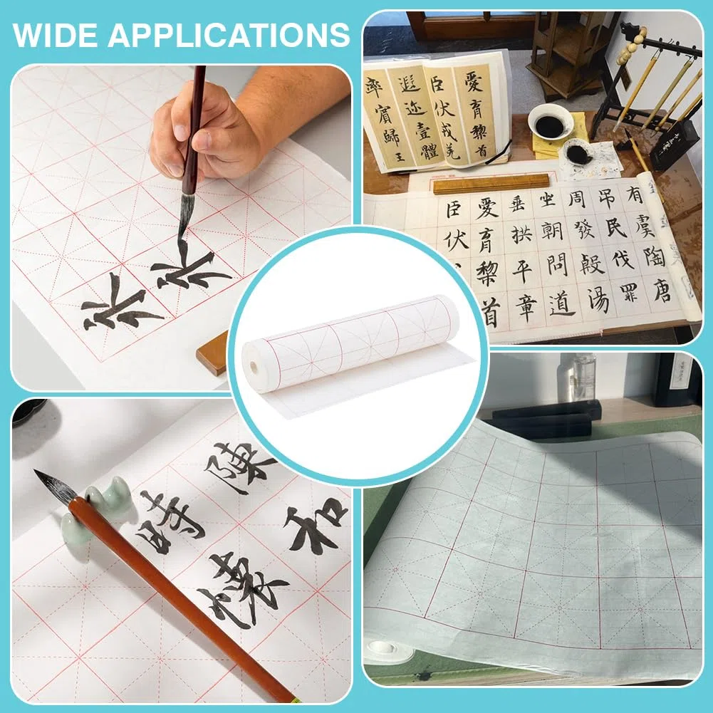 PH PandaHall Papel Xuan de caligrafía china, papel de arroz, papel de escritura Sumi con cuadrículas para principiantes, estudiantes, práctica de caligrafía japonesa, 10 cm, cuadrícula, 35 cm x 50 m,