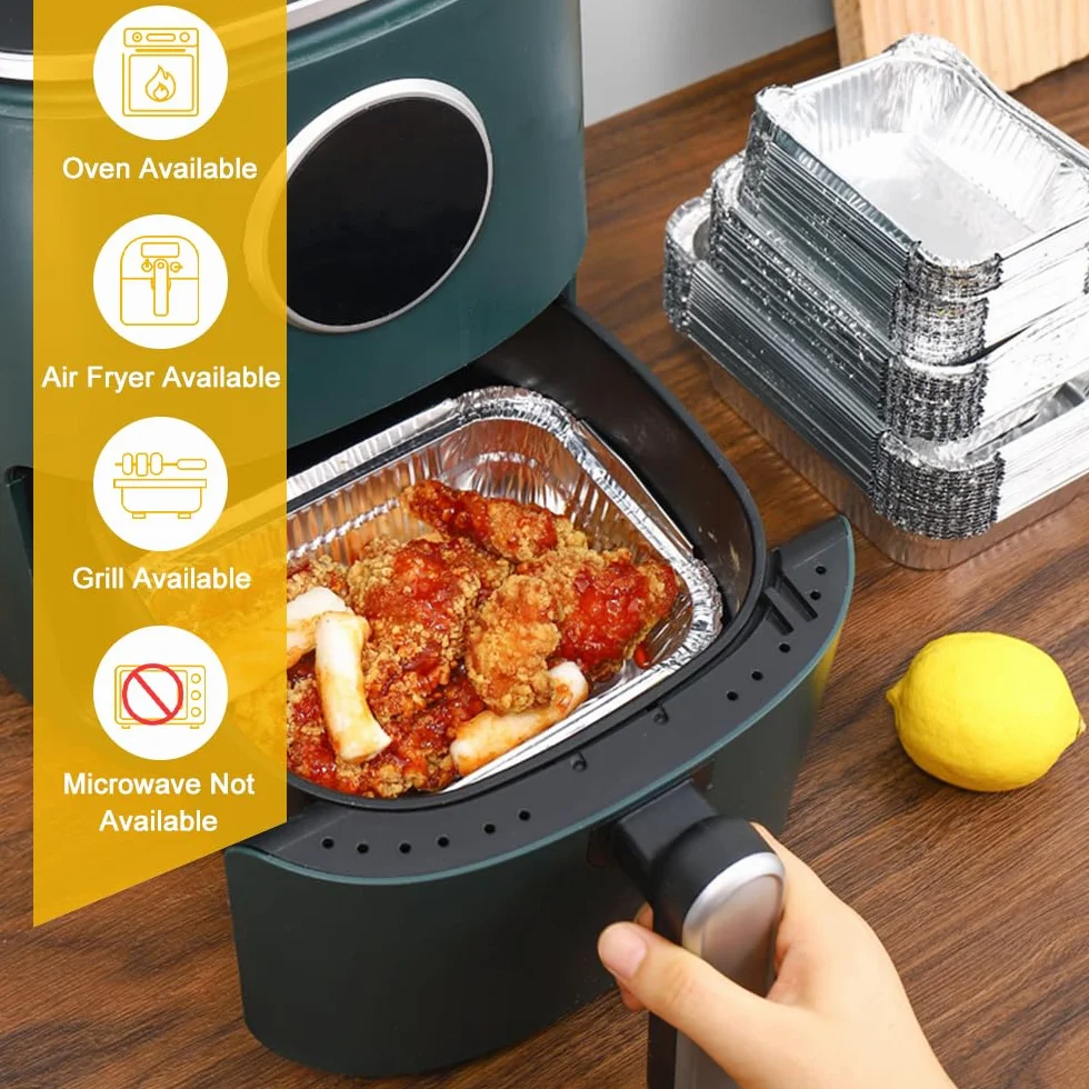 30 Piezas Bandejas de Papel Aluminio con Tapa, Bandejas de Aluminio Desechables con Cepillo de Silicona, Bandejas de Goteo Aluminio para Barbacoa, Hornear, Cocinar, Almacenar y Congelar