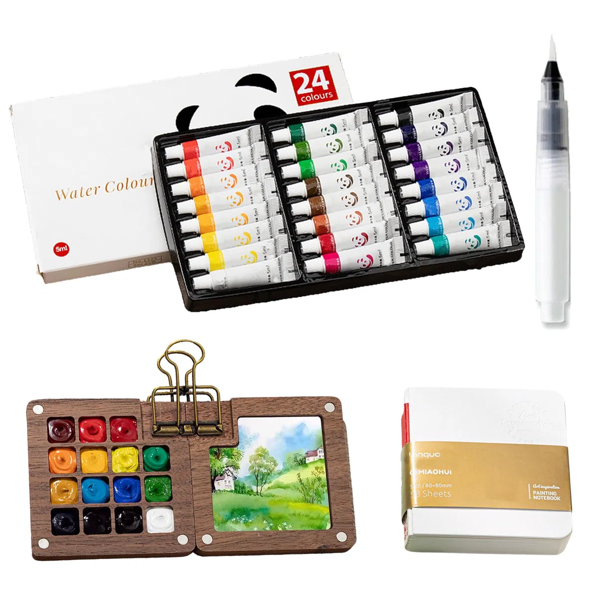 Set de Mini Acuarelas Portátil con 24 Colores Intensos 15 Rejillas Mini Almohadilla de Pintura para Viajes con Clip Metálico para Artistas Estudiantes Viajes