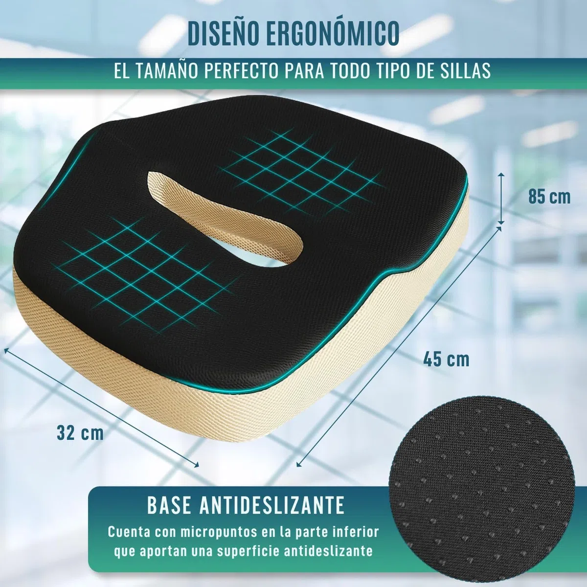 OrtoPrime Cojín Antiescaras Viscoelástico para Coxis ORTOPÉDICO Cojín Silla Oficina y Hogar - Cojines Viscoelásticos Confort Cojín para Silla de Ruedas Viscoelástico - Cojín VISCOELÁSTICO Antiescaras