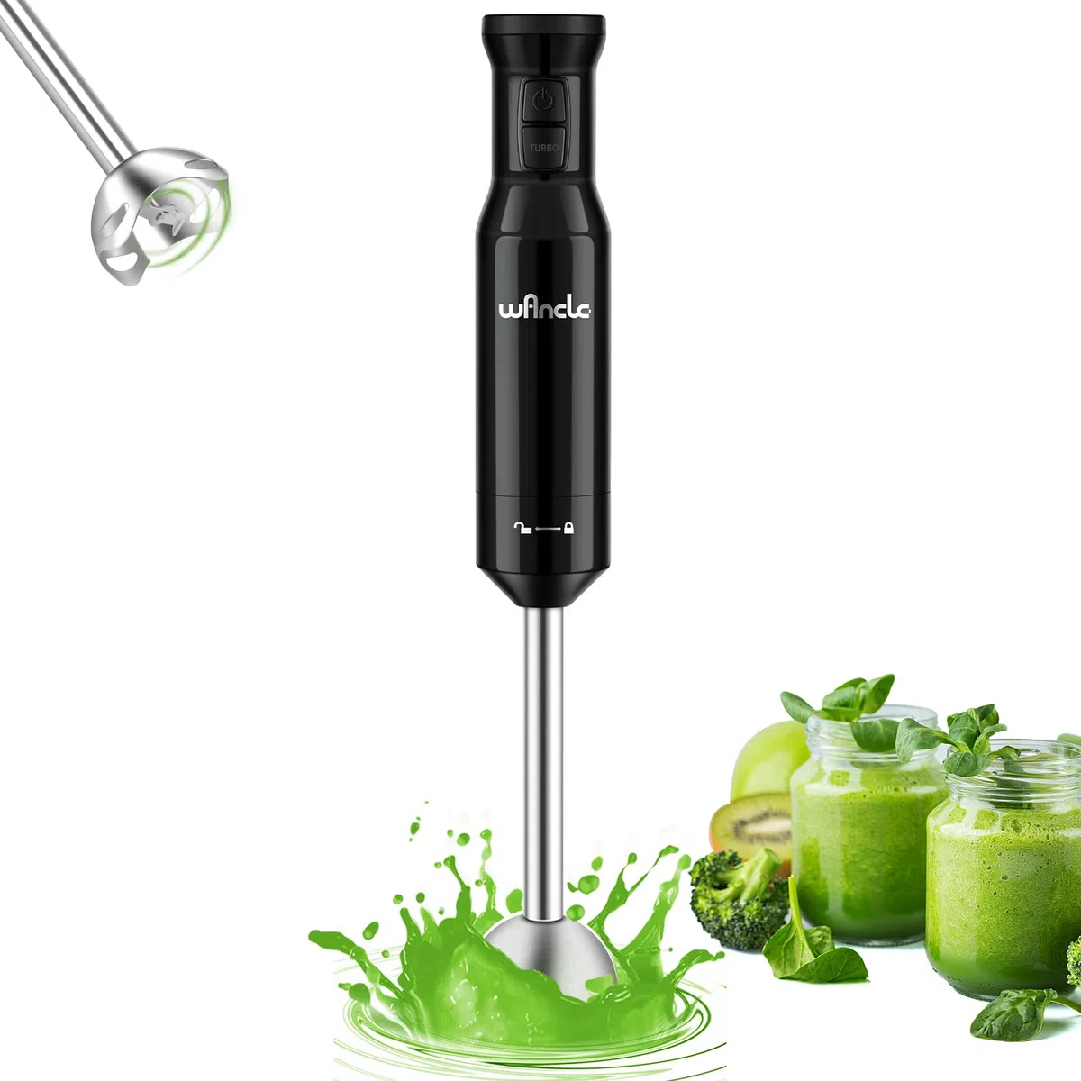 Batidora de mano, Wancle 600W batidoras, Función Turbo, para alimentos para bebés, batidos, salsas y sopas (Black)