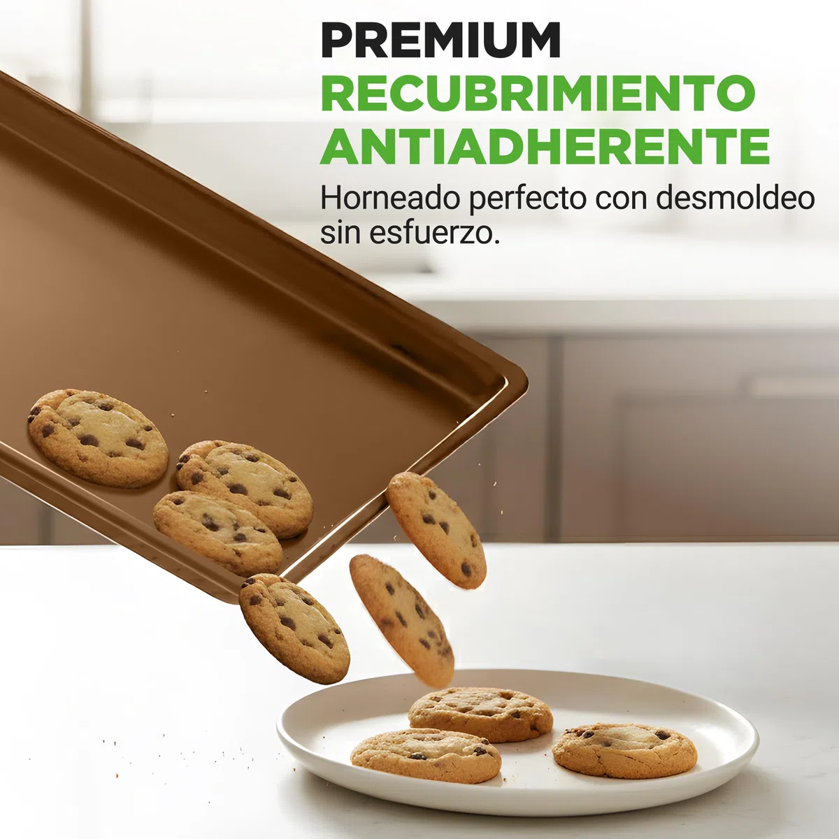 NutriChef juego de 3 bandejas horno, Para hornear, Servir, Apilables, Rectangulares, Antiadherentes, Sin PFOA, PFOS, PTFE. Dorado