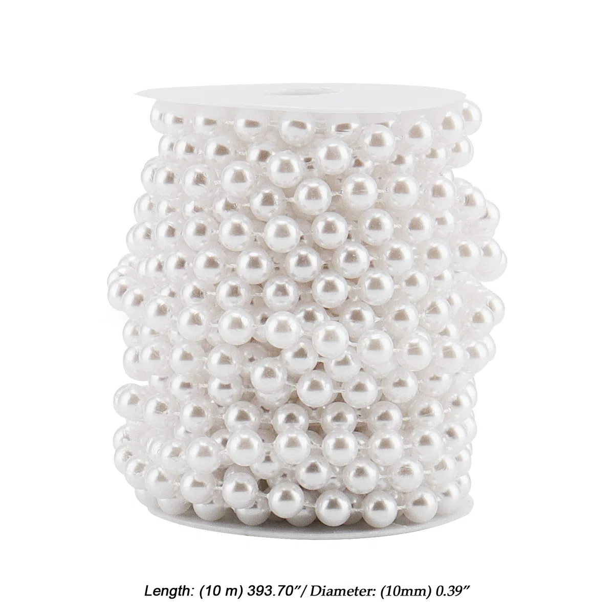 2 Rollos de 10 mm, Cadena de Perlas Artificiales, Guirnalda de Perlas de Pesca, Cuerda de Perlas, Cadena Decorativa para Bricolaje, Navidad, decoración de Mesa, Blanco, 10 m de Longitud
