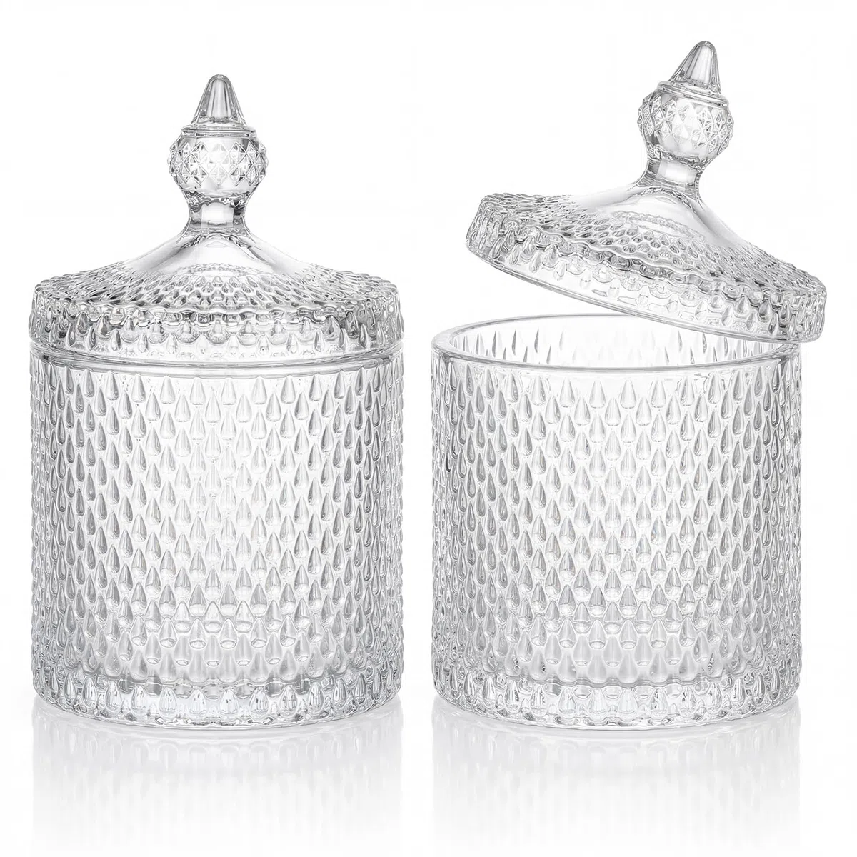Hejo 2 Piezas Tarros de Cristal con Tapa, 600 ml Frascos de Vidrio con Tapa, Estilo Retro con Textura de Aotas de Agua, Botes Cocina Almacenaje para Caramelos, Galletas, Decoración del Hogar