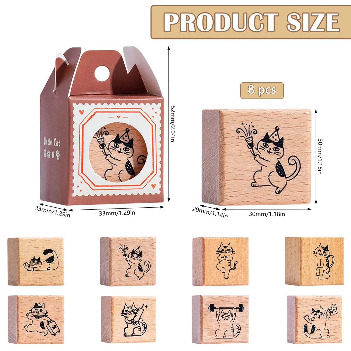 8 Piezas Sellos de Goma de Gato Sellos de Goma de Madera Animal sellos Temáticos De Gato Kit de Sello De Madera De gato para DIY Scrapbooking, Manualidades,Tarjetas, Álbumes de Recortes