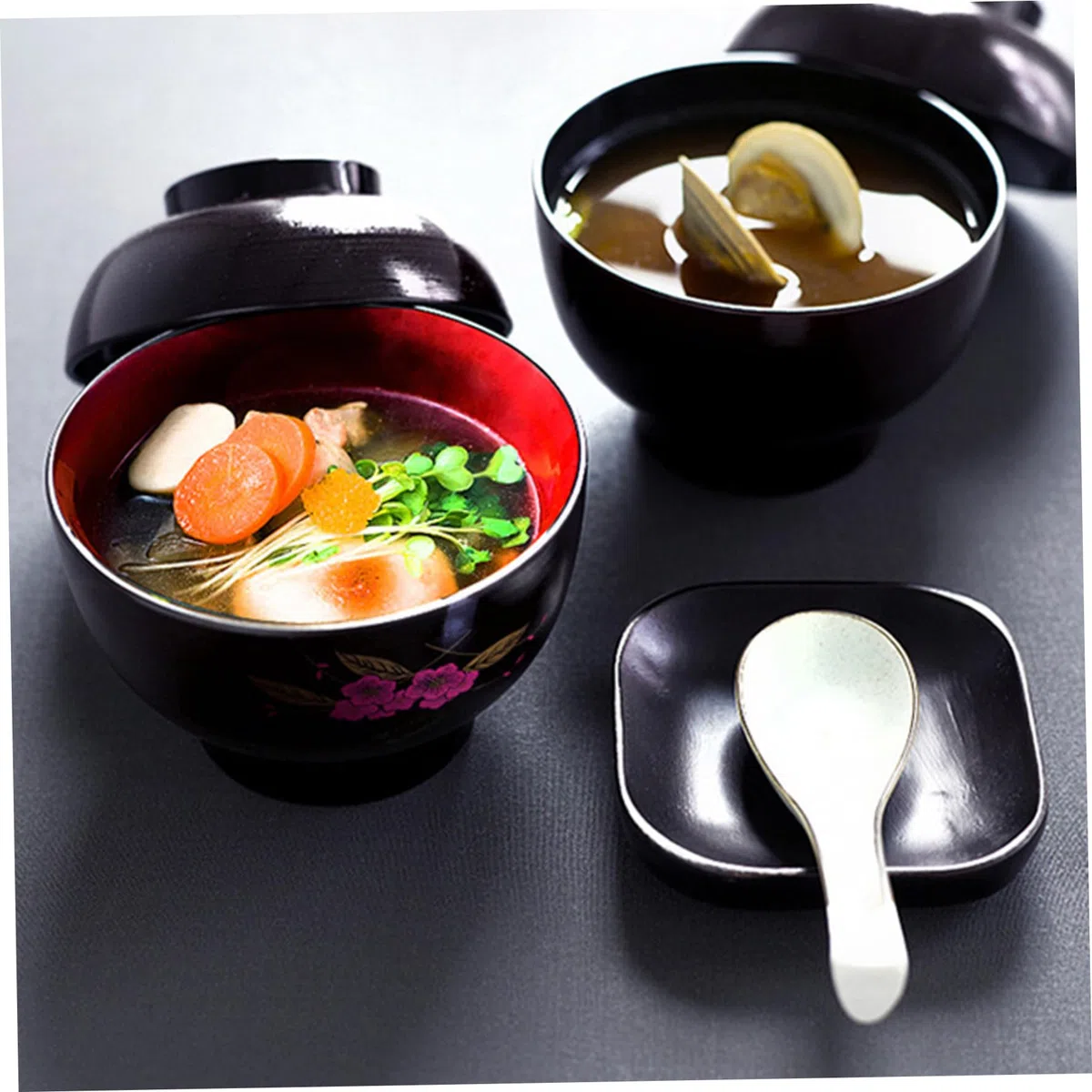 2 tazones de sopa de miso 2 tazones japoneses de plástico con tapa utensilios de cocina coreanos de 9, 4x9, 4 cm.