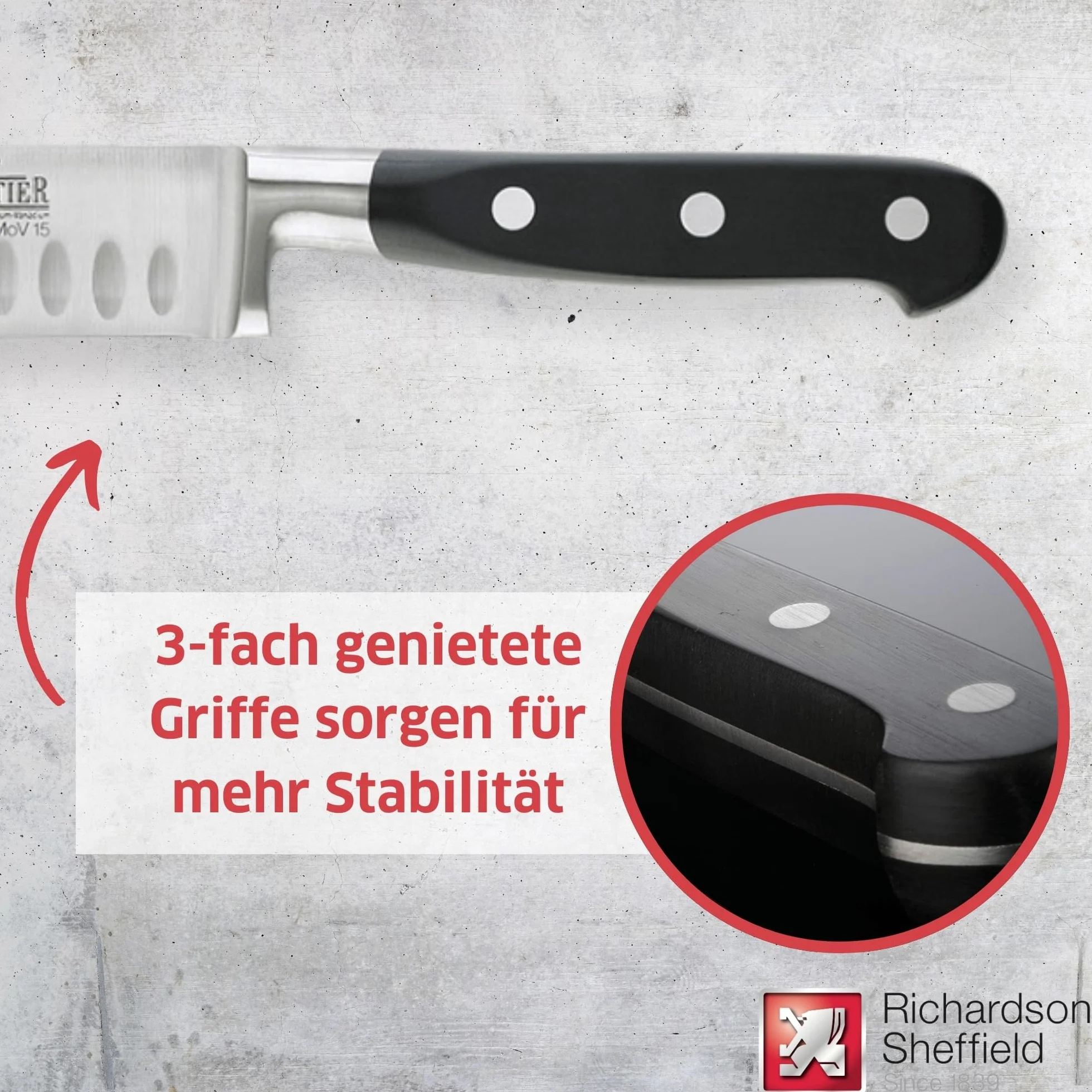 RICHARDSON SHEFFIELD Cuchillo Santoku de Acero Inoxidable de Grado más Fino V Sabatier, Acero Inoxidable, Negro, 12,5 cm