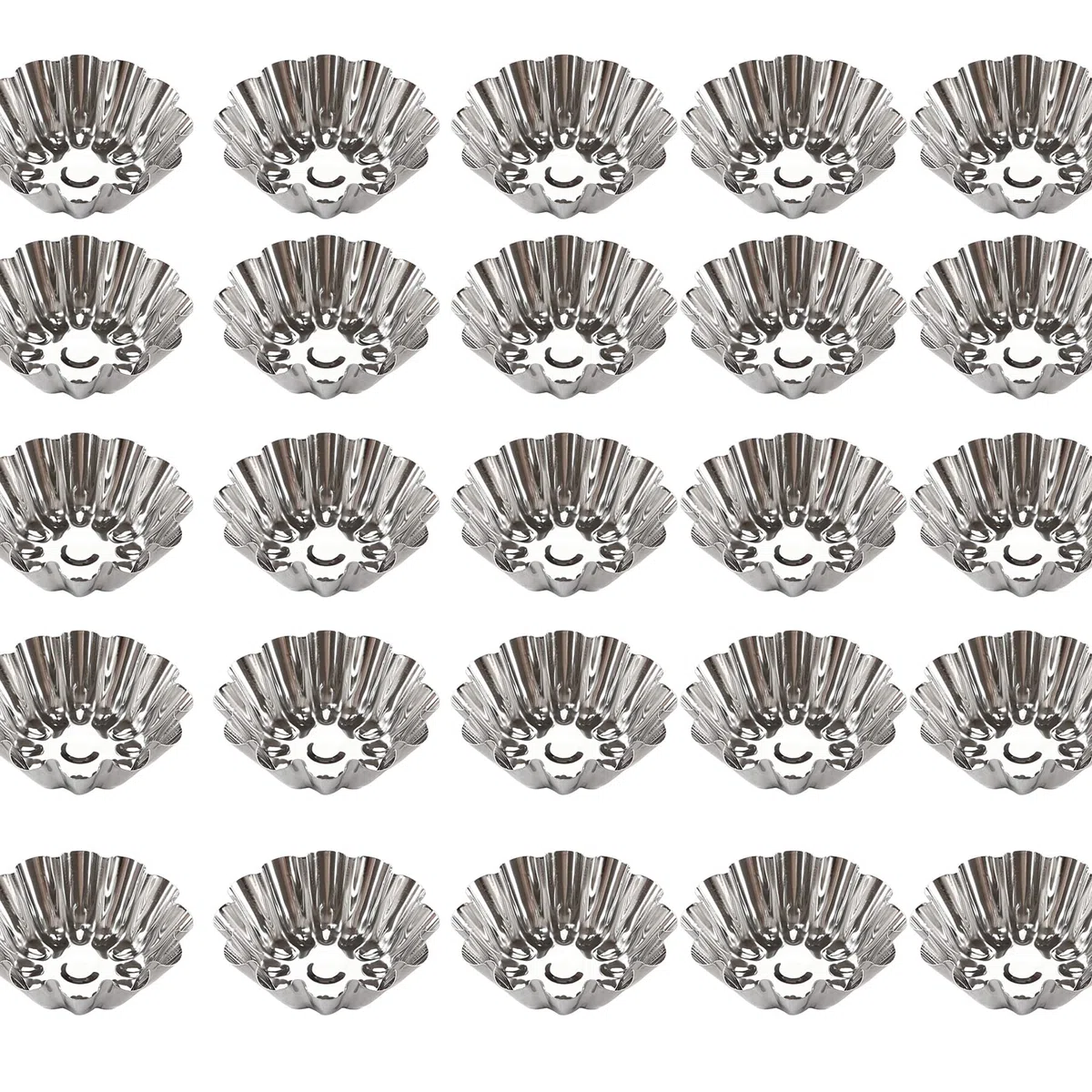 Paquete de 25 moldes reutilizables de acero inoxidable para tartas, plateados, ideales para hornear pasteles, galletas, magdalenas y mucho más