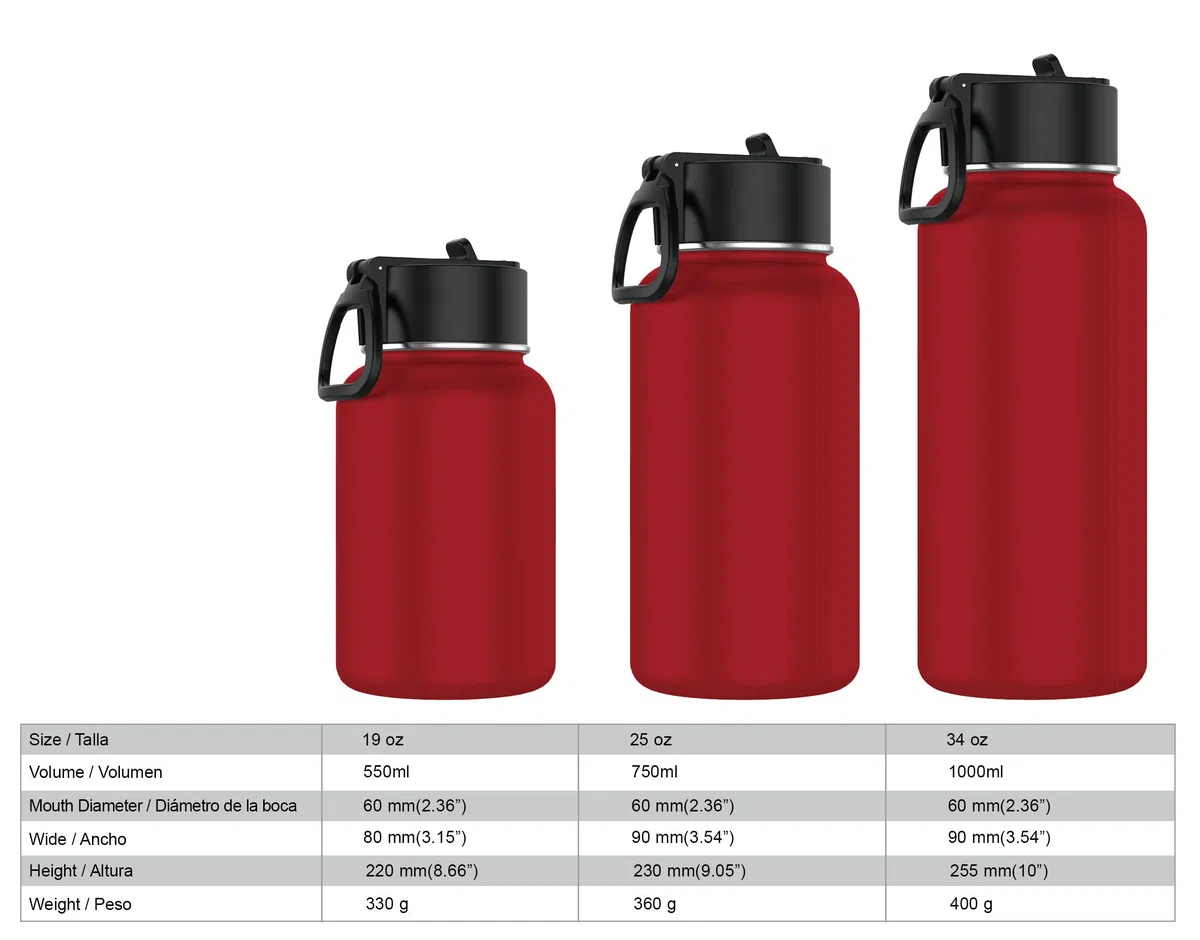 Mi Ko Mi Ka Botella de Agua de Acero Inoxidable - Botella Térmica Reutilizable Deportiva | Sin BPA | Mantiene Frio y Calor | Termo y Hermética - A Prueba de Fugas (1 Litro, Rojo)