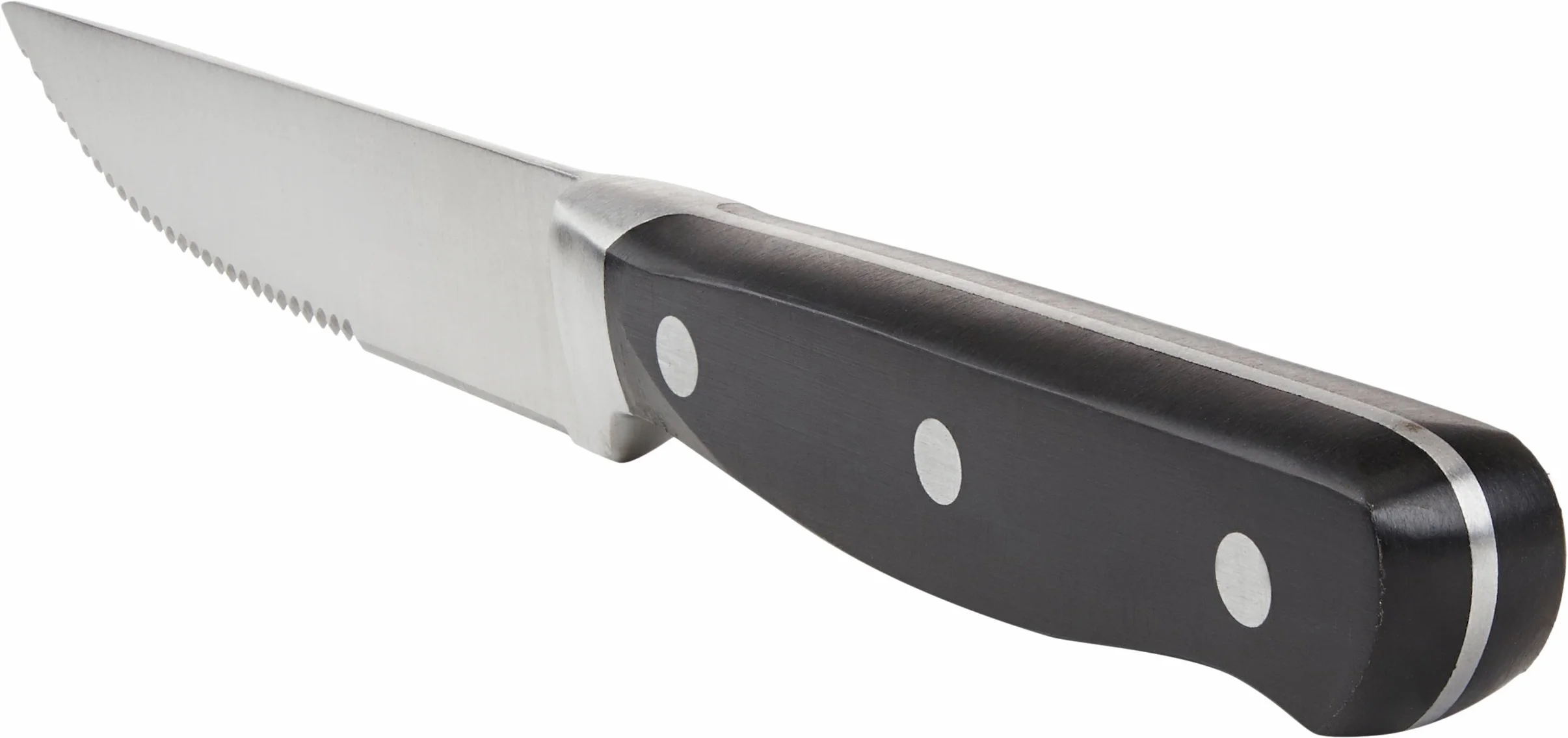 Amazon Basics Juego de cuchillos de carne, 8 Unidad, Negro/Acero inoxidable cepillado