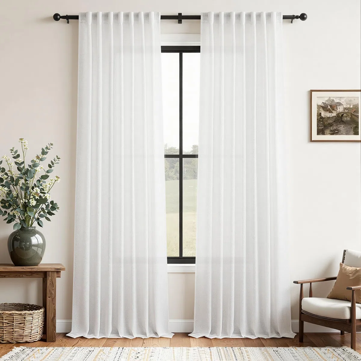 CUTEWIND Cortinas Largas de Lino Blancas Translucidas 140x240 CM Cortina Salon Modernas 2 Piezas Dormitorio Infantil Habitacion Juvenil Cocina Comedor Cortina Blanca Visillos Rusticas
