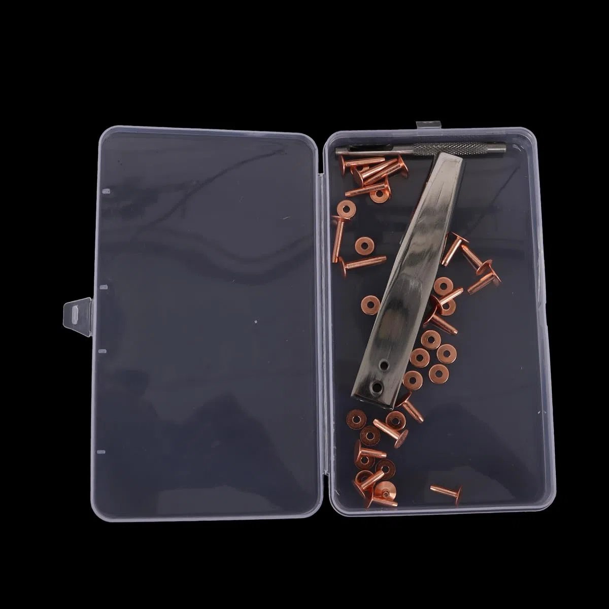 Remaches y fresas de cobre con herramienta de instalación y sacabocados para productos de cuero: cinturones, bolsos, carteras y artículos para manualidades en cuero.