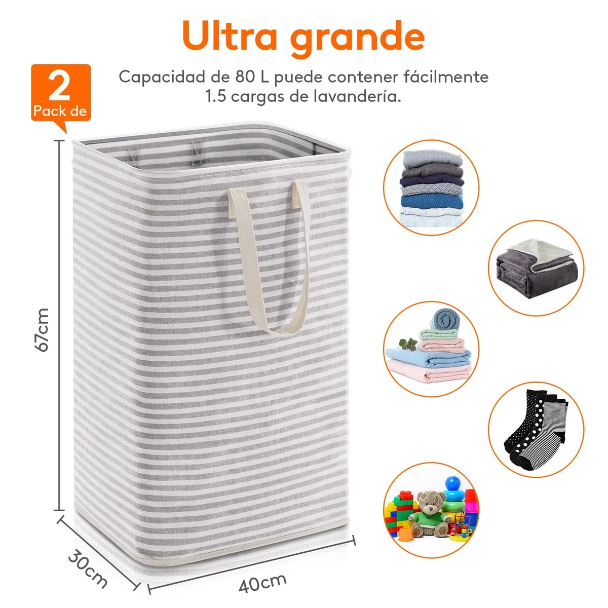 Lifewit Cesto Ropa Sucia, Cesta Ropa Sucia Impermeable con Asas Extendidas, Laundry Basket, Cubo Ropa Sucia Plegable, Bolsa Ropa Sucia para Baño, Dormitorio, Lavadero, 80L, Gris, Paquete de 2
