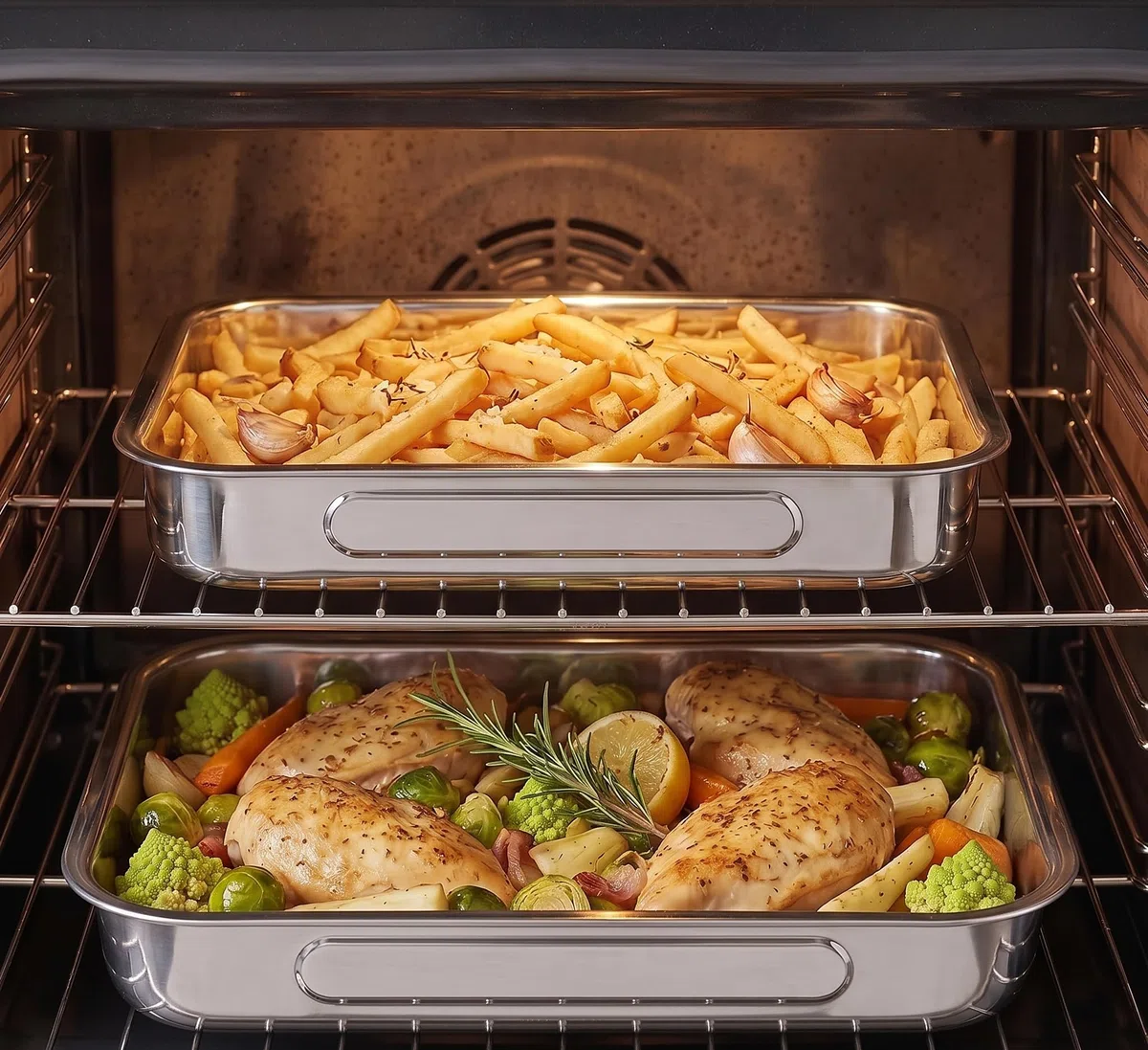 MGE - 2X Rustidera de Horno - Bandeja de Horno Universal - Bandeja para Asar - Bandejas para Hornear - Fuentes de Horno - Fuentes para Asar - Acero Inoxidable - Set de 2