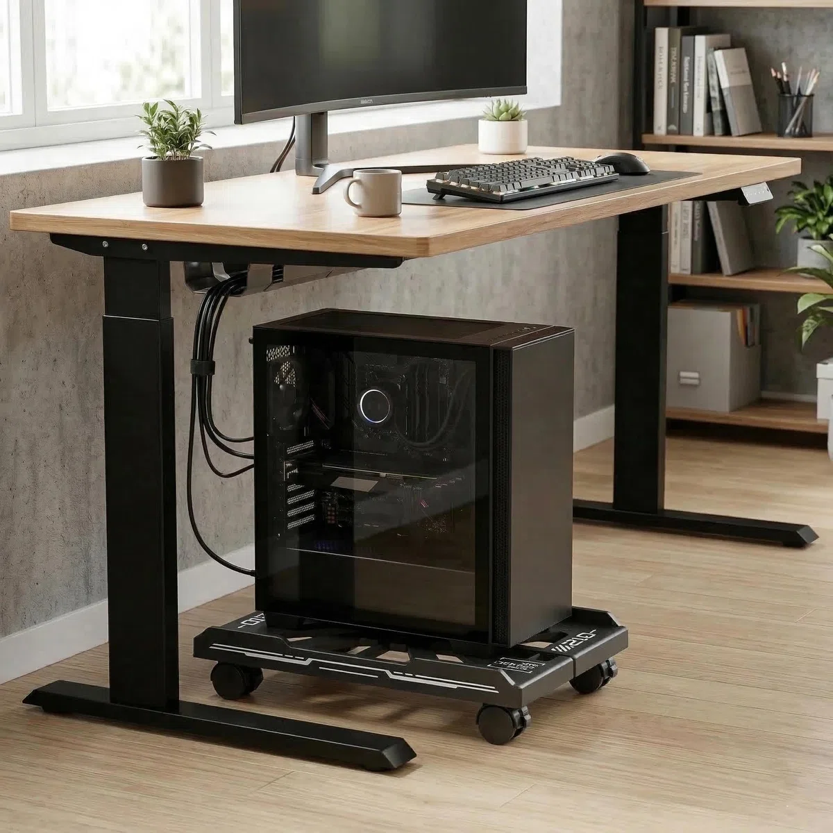 Soporte para Pc Stoucla, Soporte de CPU Móvil, Accesorios para Ordenador, con Cuatro Ruedas para Gamers, Hogar, Oficina (Negro)