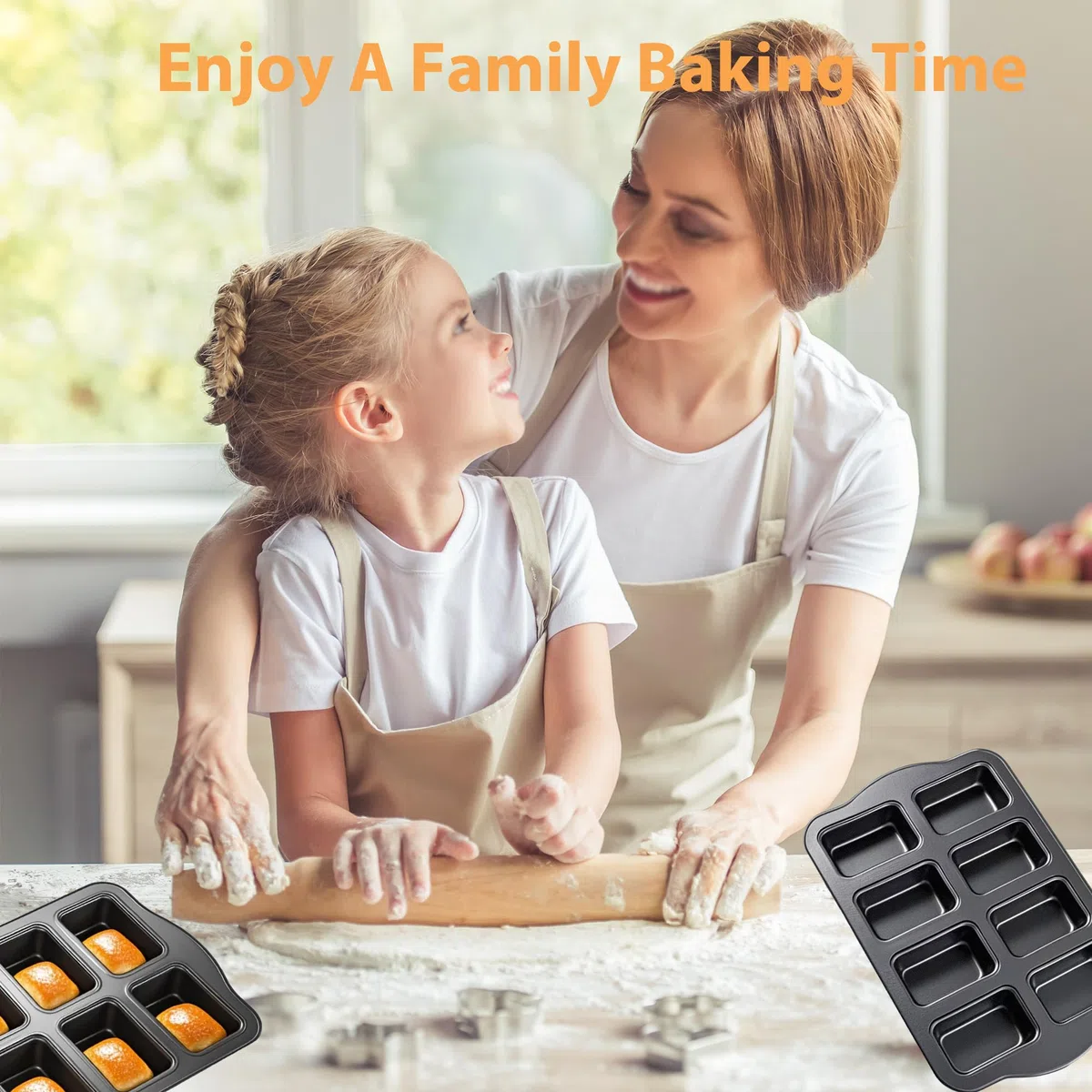 OlBuWa Mini molde para tartas, bandeja para tartas antiadherente, para 8 pasteles, forma de mini caja, molde rectangular pequeño, forma pequeña