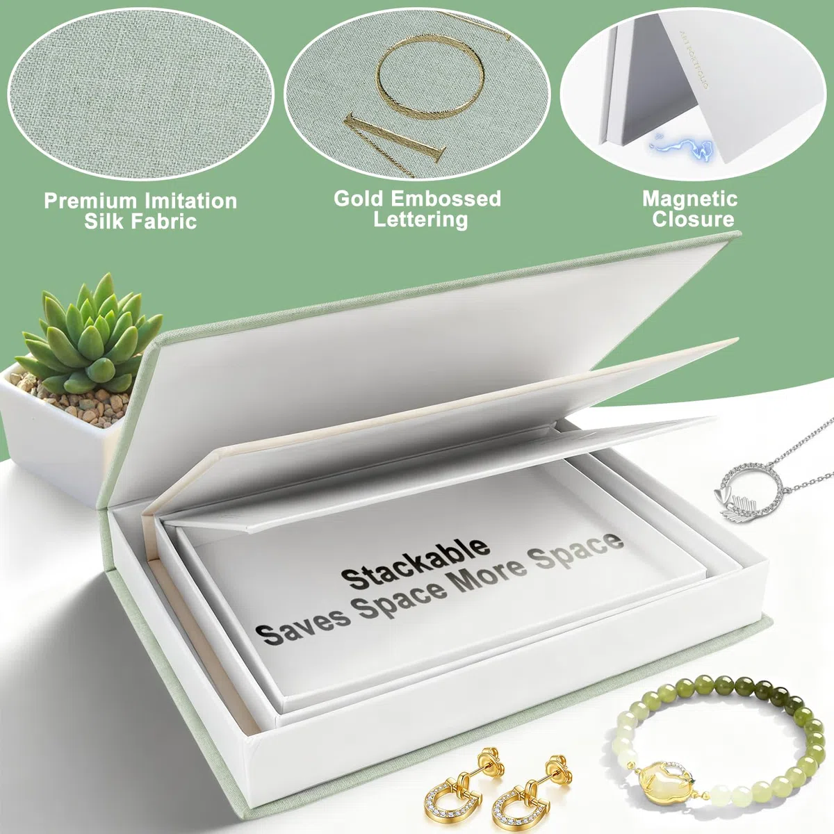ENUTROF Libros Decorativos Moda Falsos 3 PCS Libro Decorativo Caja Libro Decoración con Cierre Magnético Apilables para Oficina Hogar Estanterías Mesa de Café Estantes (Verde)