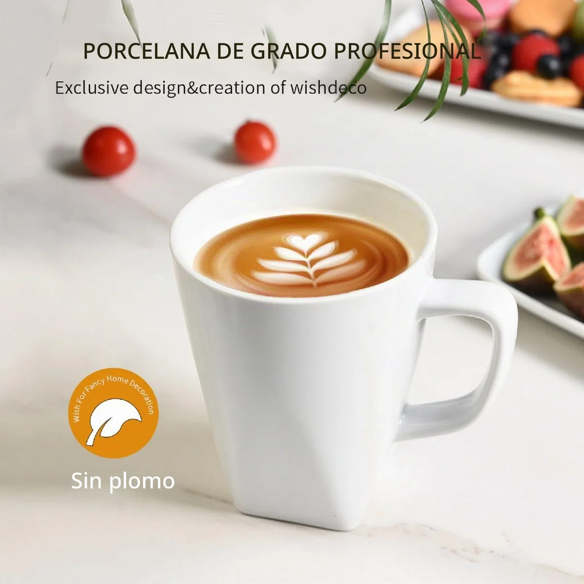 WishDeco Juego de 6 Tazas Porcelana, Tazas de Cafe Grandes 400ml, Taza Desayuno, Taza de Té Blancas, Mug Cerámica para Capuchino, Leche, Zumo