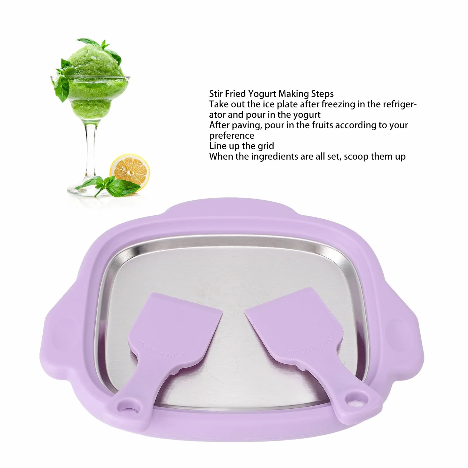 Máquina para hacer helados enrollados, mini placa de rollo congelable de acero inoxidable, rodillo de yogur helado con bandeja congelable y 2 raspadores para niños, helados caseros, slushies, yogur