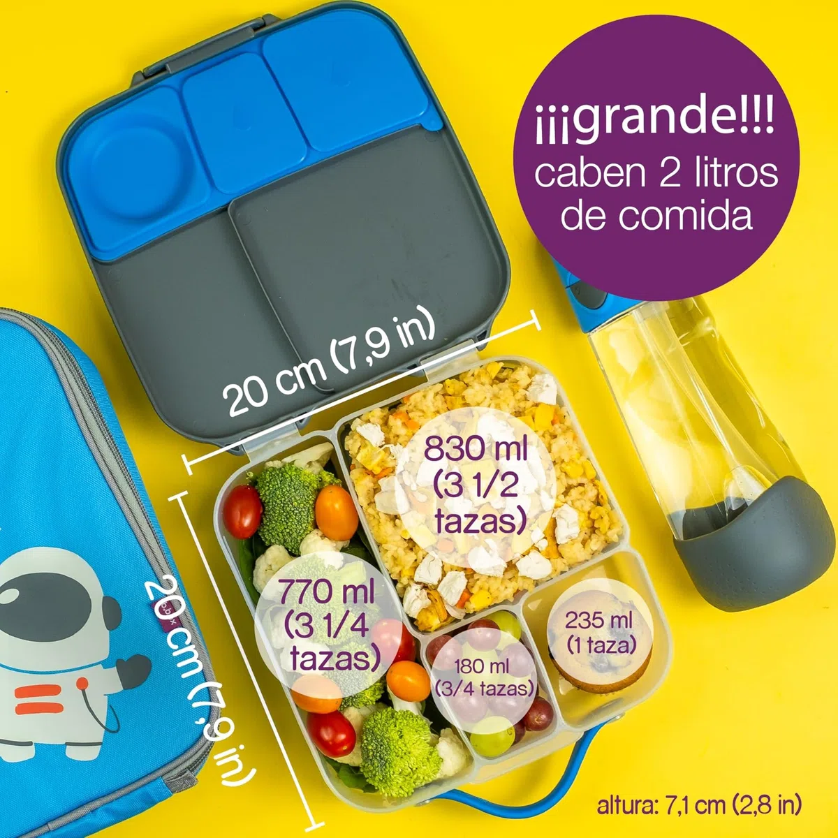 b.box Mini Lunch Box Niños | Fiambrera Infantil Bento con 3 Compartimentos (2 Herméticos) | Fiambrera Niños Ideal para Almuerzos y Picoteo | Cabe 1 Fruta Entera | Sin BPA