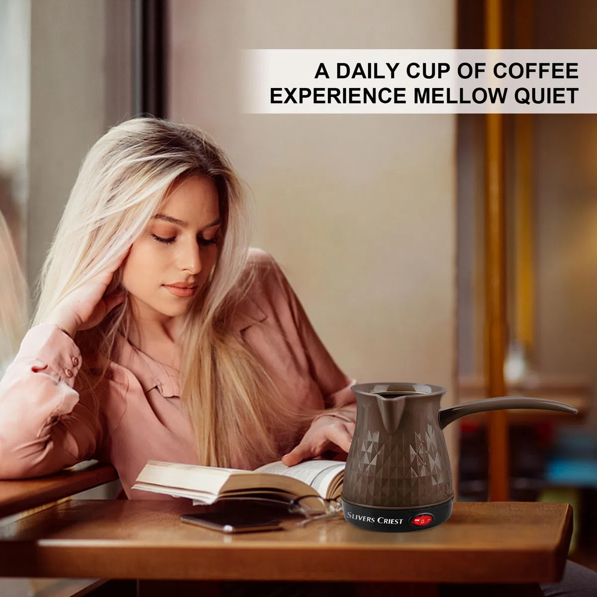 Cafetera turca eléctrica de 500 ml, cafetera turca de inducción con mango extraíble, antiquemaduras y calentamiento uniforme, cafetera eléctrica Cezve para café, té