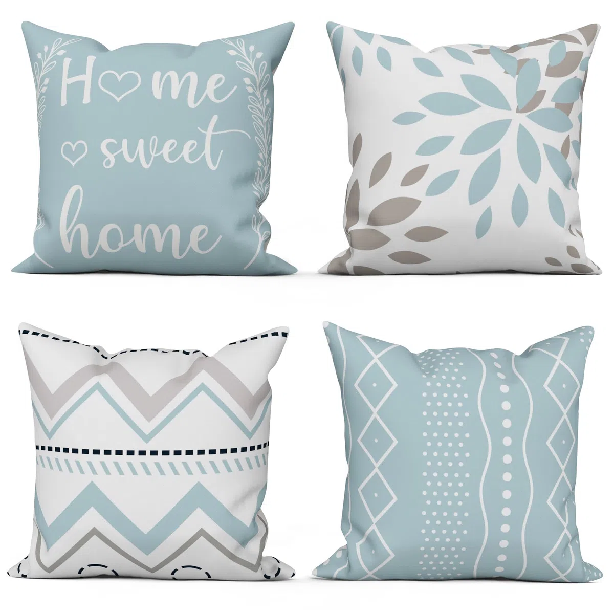 Azul Fundas de Cojín 40x40 cm Juego de 4, Moderno Azul Gris Blanco Geometría Estampado Rústico Cuadrado Sofá Decorativo Lavable Poliéster Lino Textil Exterior Jardín Funda de Almohada