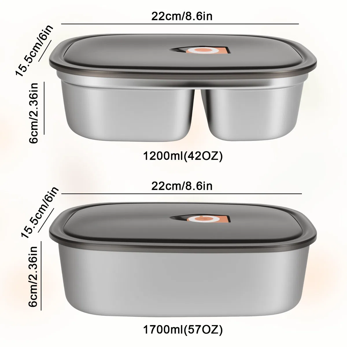 Fiambrera Bento Box para adultos, 2 unidades, 1,2 L + 1,7 L, gran capacidad, acero inoxidable 304, caja de bento portátil, de acero inoxidable, a prueba de fugas, fiambrera para adultos y niños