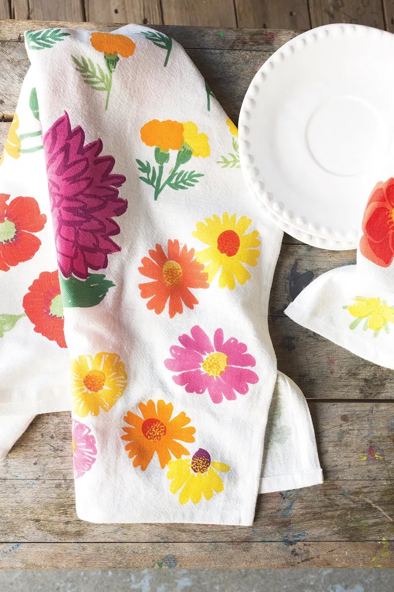 Now Designs Cotton Floursack Bakers-Bolsas de harina (Juego de 3), Algodón, Flores, S, 3