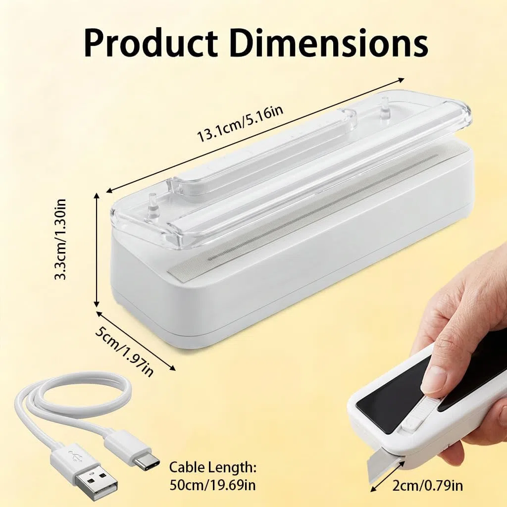 Mini Sellador de Bolsas Magnético 2 en 1 con Cortador, Selladora Térmica Portátil Recargable USB, Termoselladora para Aperitivos y Alimentos
