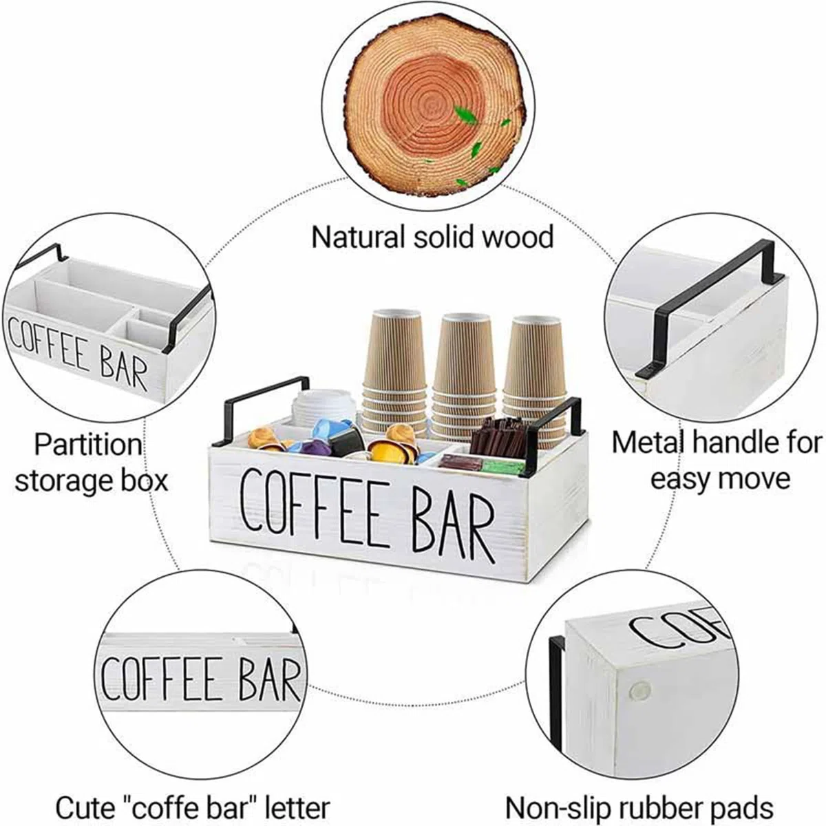 Kit De Barra De Café - Expositor De Barra De Café, Organizador De Condimentos De Café De Madera | Estante De Almacenamiento De Cápsulas De Café, Soporte De Accesorios De Café Para Mesa De Centro