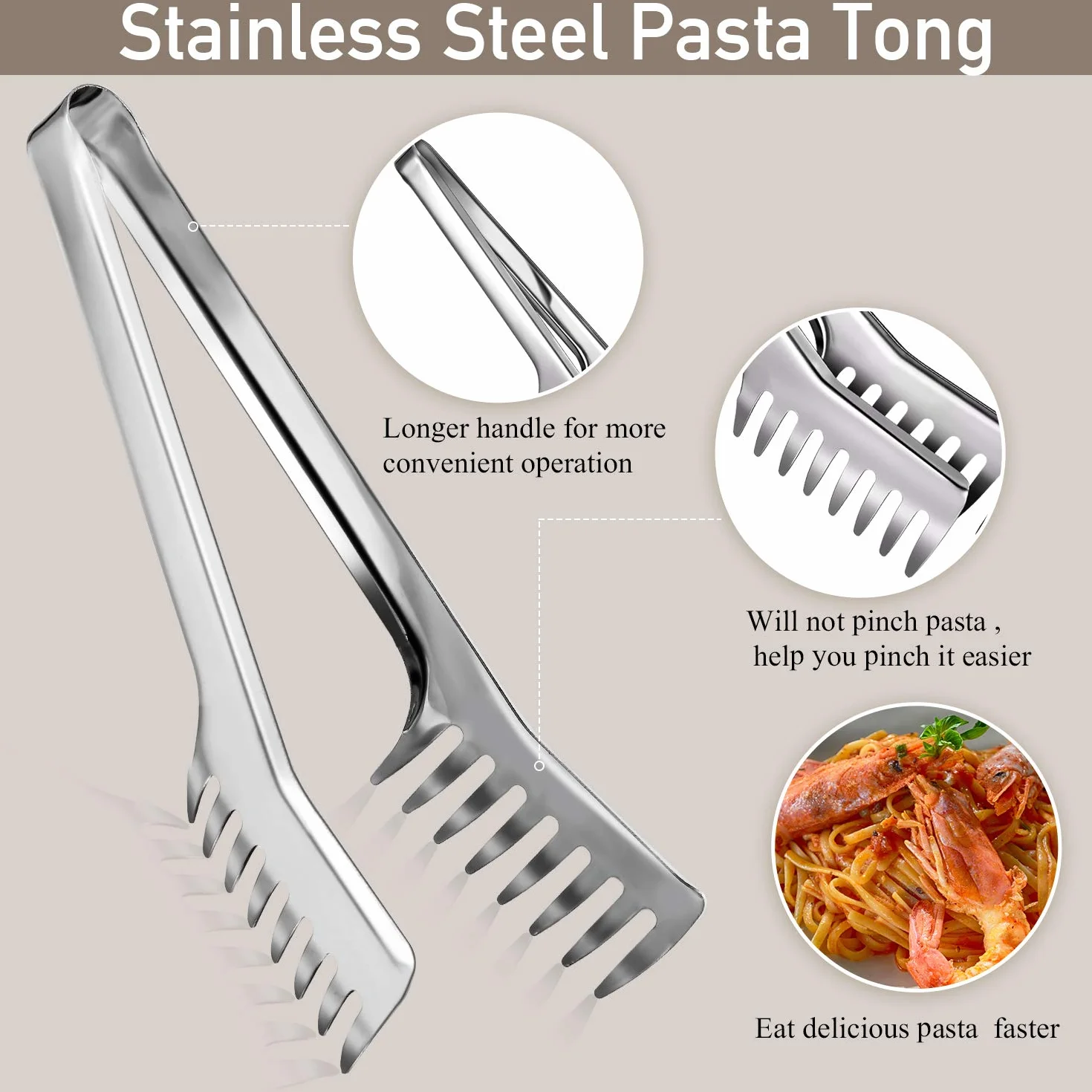 2 Cuchara de Espagueti Utensilio Grande para Servir Pasta Pinzas de Acero Inoxidable de 9,4 Pulgadas y Tenedor para Pasta de 13,6 Pulgadas con Mango de Vacío Servidor con Diseño de Agarre