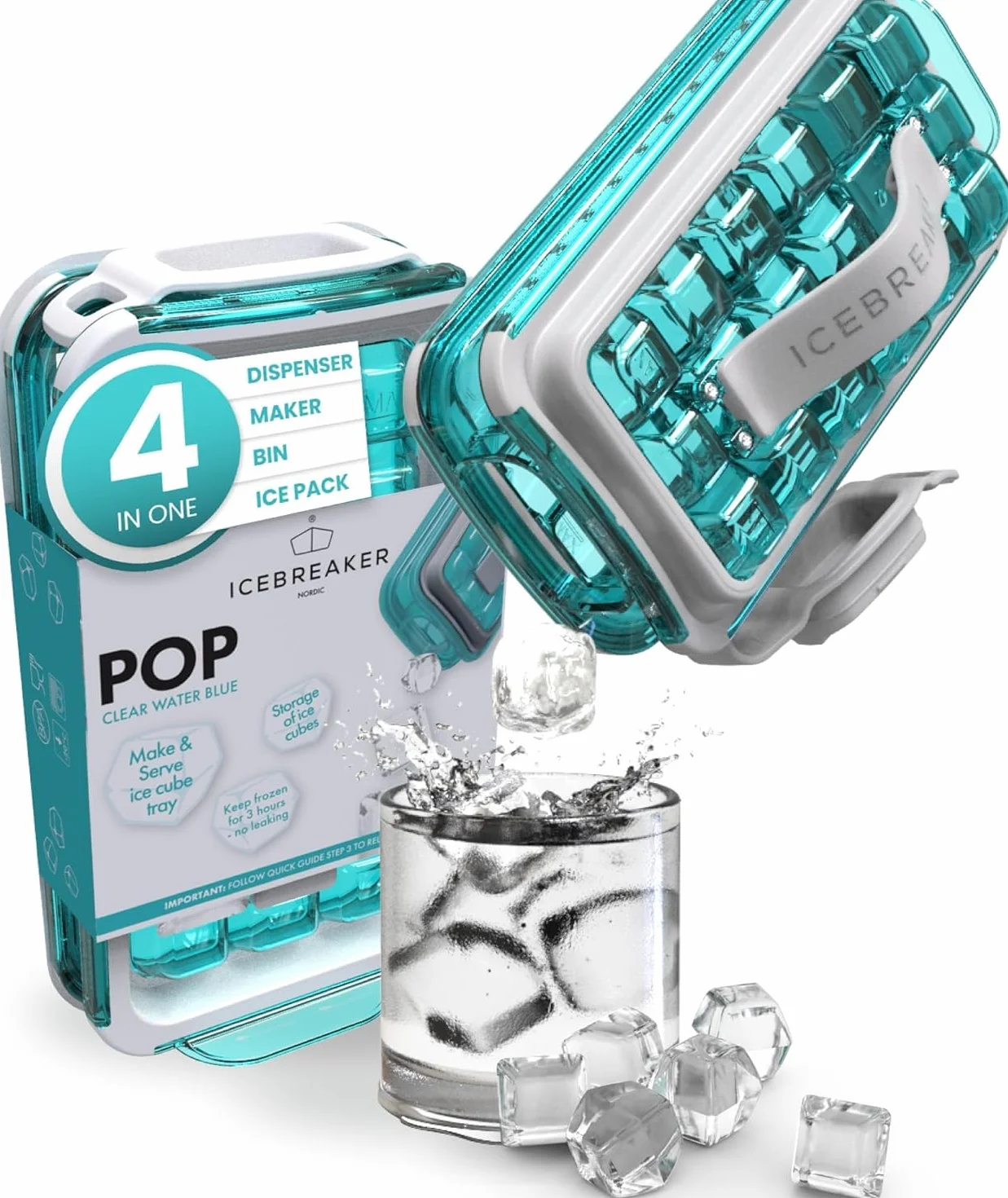 ICEBREAKER POP 2.0 Cubitera Máquina de Hielo 18 Cubitos Recipiente Silicona con Tapa