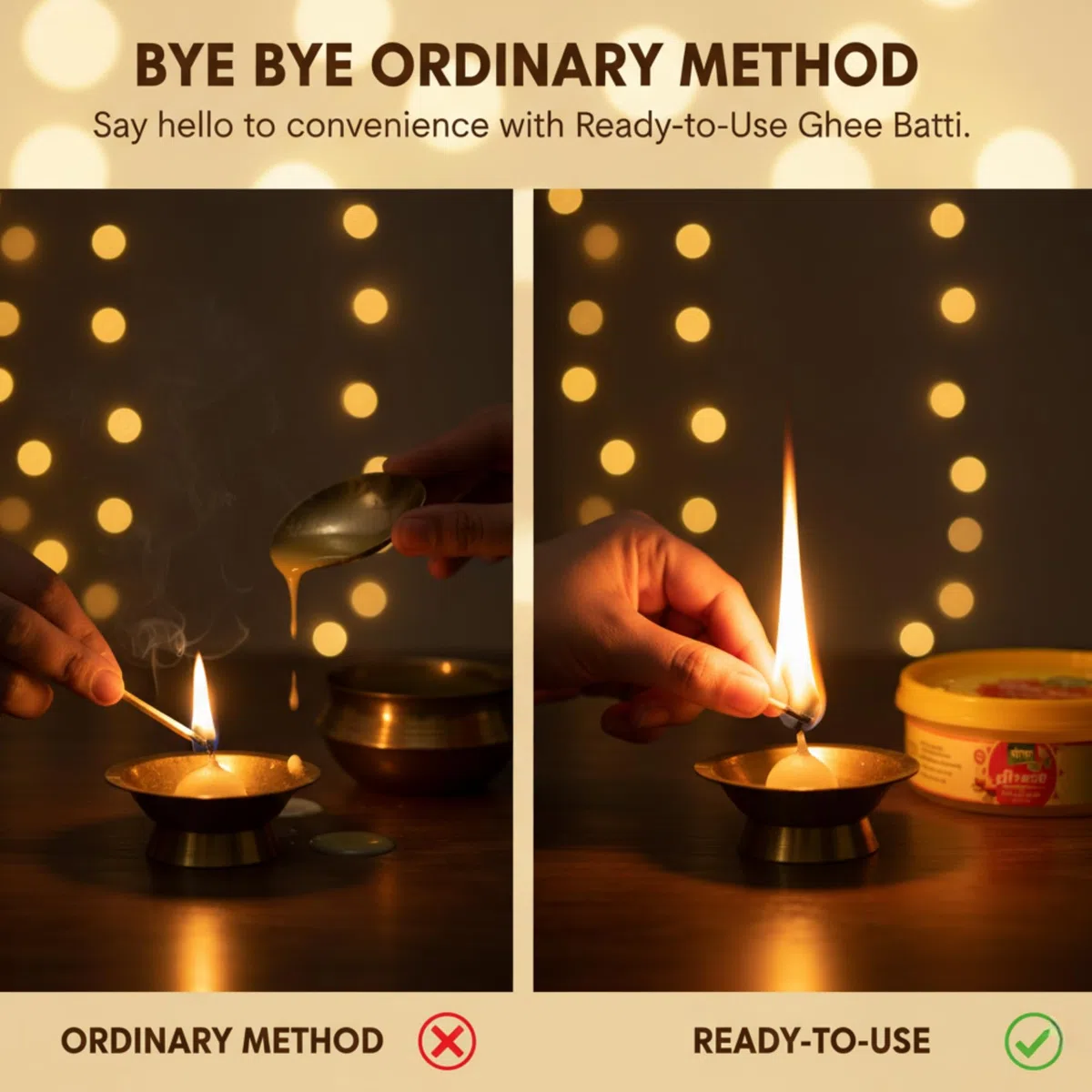 TOTA Juego de 50 mechas de algodón puro de vaca Ghee Diya para Puja Diya Batti para Pooja