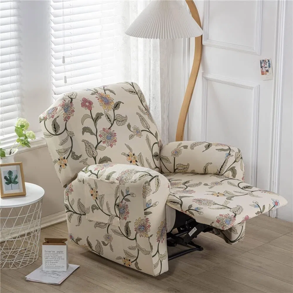 Fundas for sillones reclinables con Bolsillos for sillón eléctrico, 4 Piezas, elásticas, con diseño Floral, Antideslizantes, Protector de Muebles(A1)