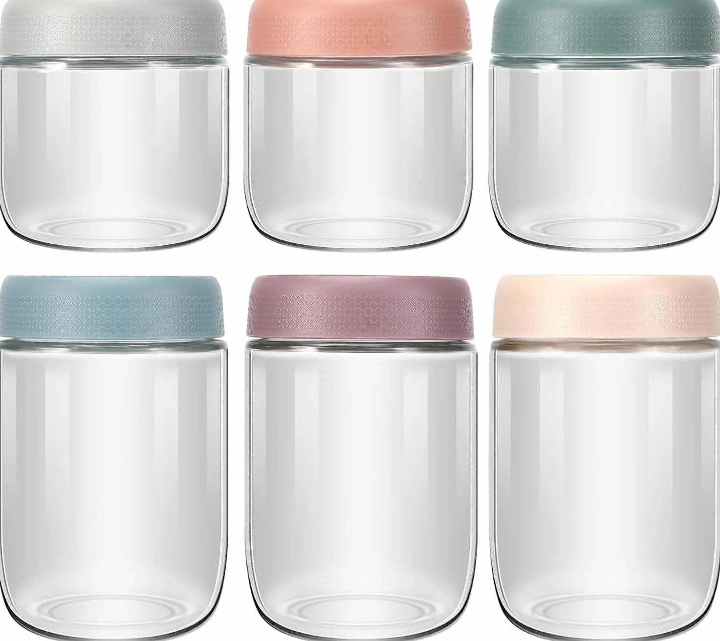 Set de 6 Tarros de Cristal 300ml+500ml con Tapa de Rosca Reutilizables y Aptos para Lavavajillas Ideales para Yogur Avena Ensaladas y Especias