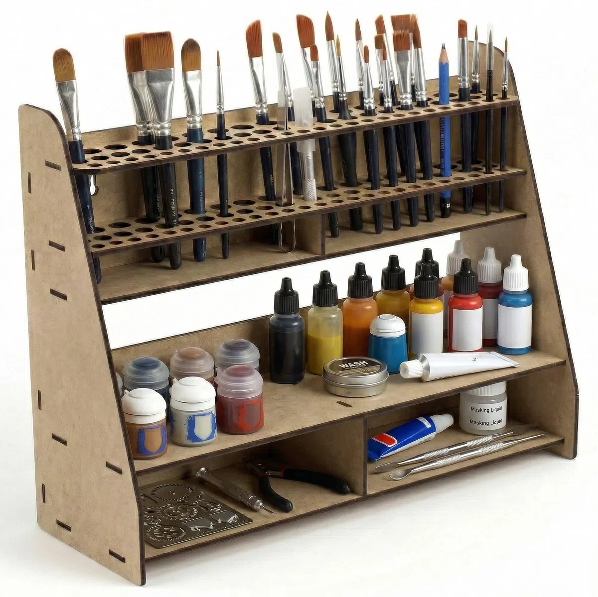 Organizador pinceles herramientas y pinturas para modelismo miniaturas estantería porta herramientas mesa y pared kit corte láser bellas artes hobby compatible con Vallejo Citadel Army Painter AK