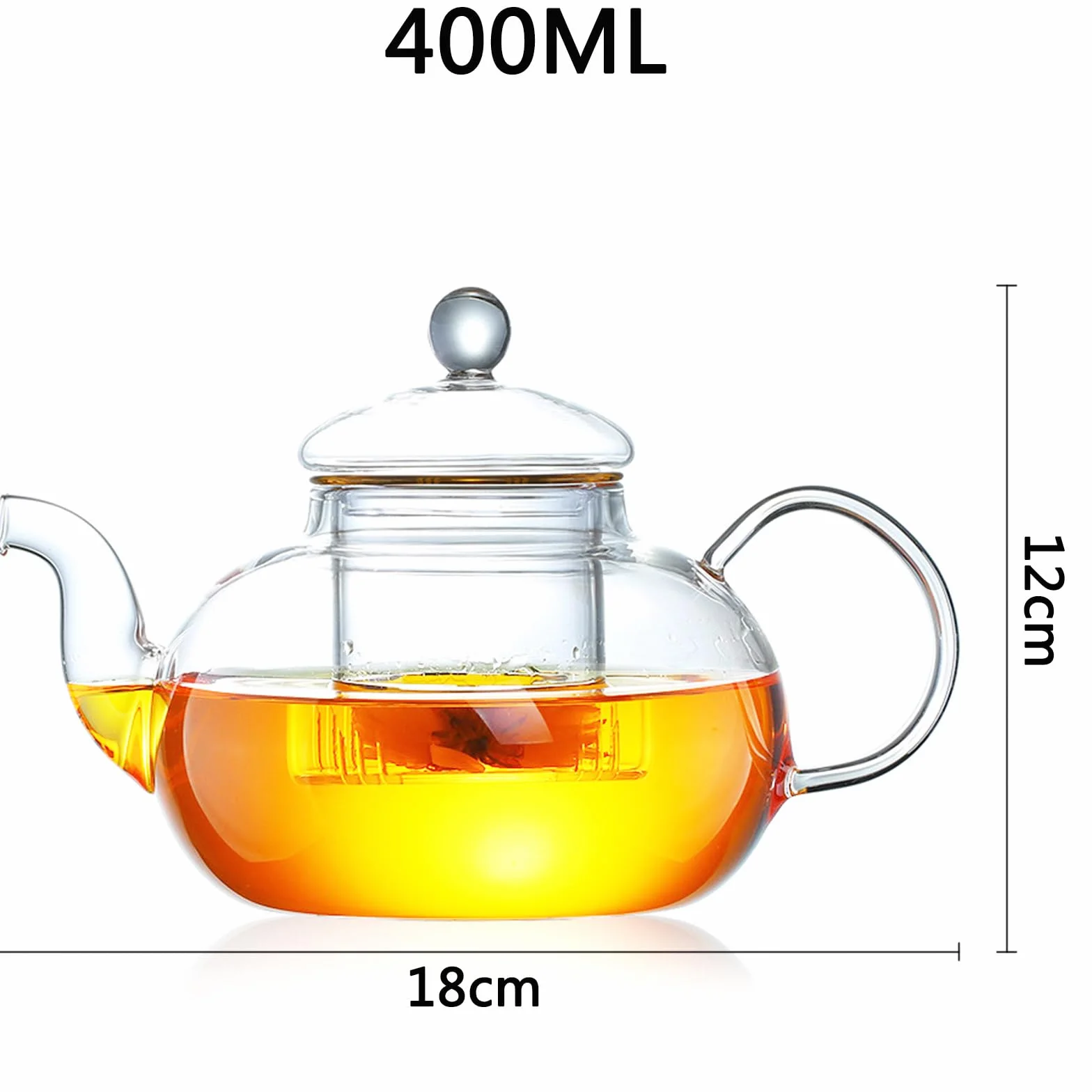 Tetera de cristal, pequeña tetera con colador de té extraíble, de cristal, resistente al calor y al microondas, para preparar té suelto, 400 ml