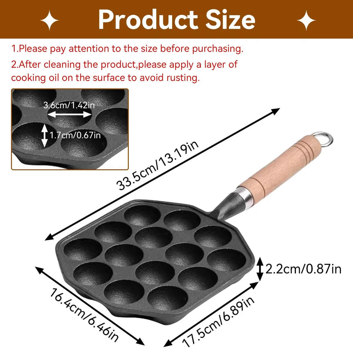 Cyrank Sartén Takoyaki De Hierro Fundido, Sartén Takoyaki Antiadherente De 14 Cavidades Para Hacer Bolas De Pulpo Plancha Takoyaki De Hierro Fundido Para Bolas De Panqueques Poffertjes