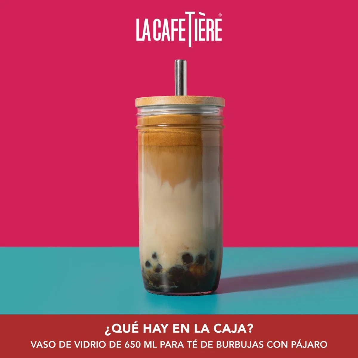 La Cafetière Bubble Tea Tumbler, 650ml Clear Glass Cup with Stainless Steel Straw, Reusable Boba Bubble Tea Drinking Cup, Ideal for Smoothies, Milkshakes, Iced Lattes and Cold Drinks