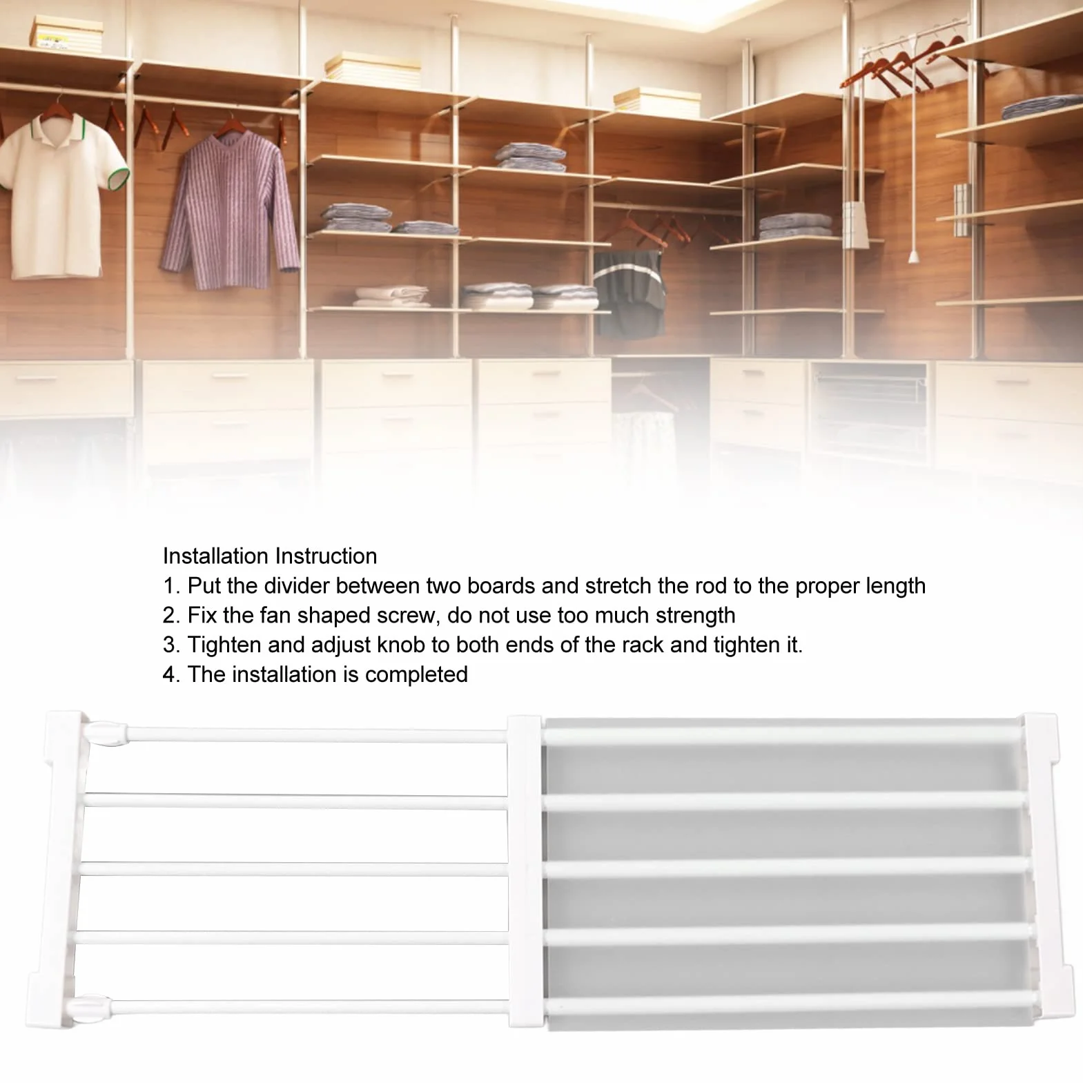 Estante de Tensión para Armario, Divisor de Gabinete Expandible, Longitud Ajustable 50-80 cm, Soporte de Carga 0-20 kg