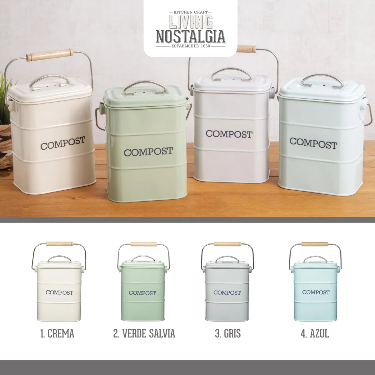 KitchenCraft Living Nostalgia Metal Kitchen Compost Bin, Antique Cream, 16.5 x 12 x 24 cm